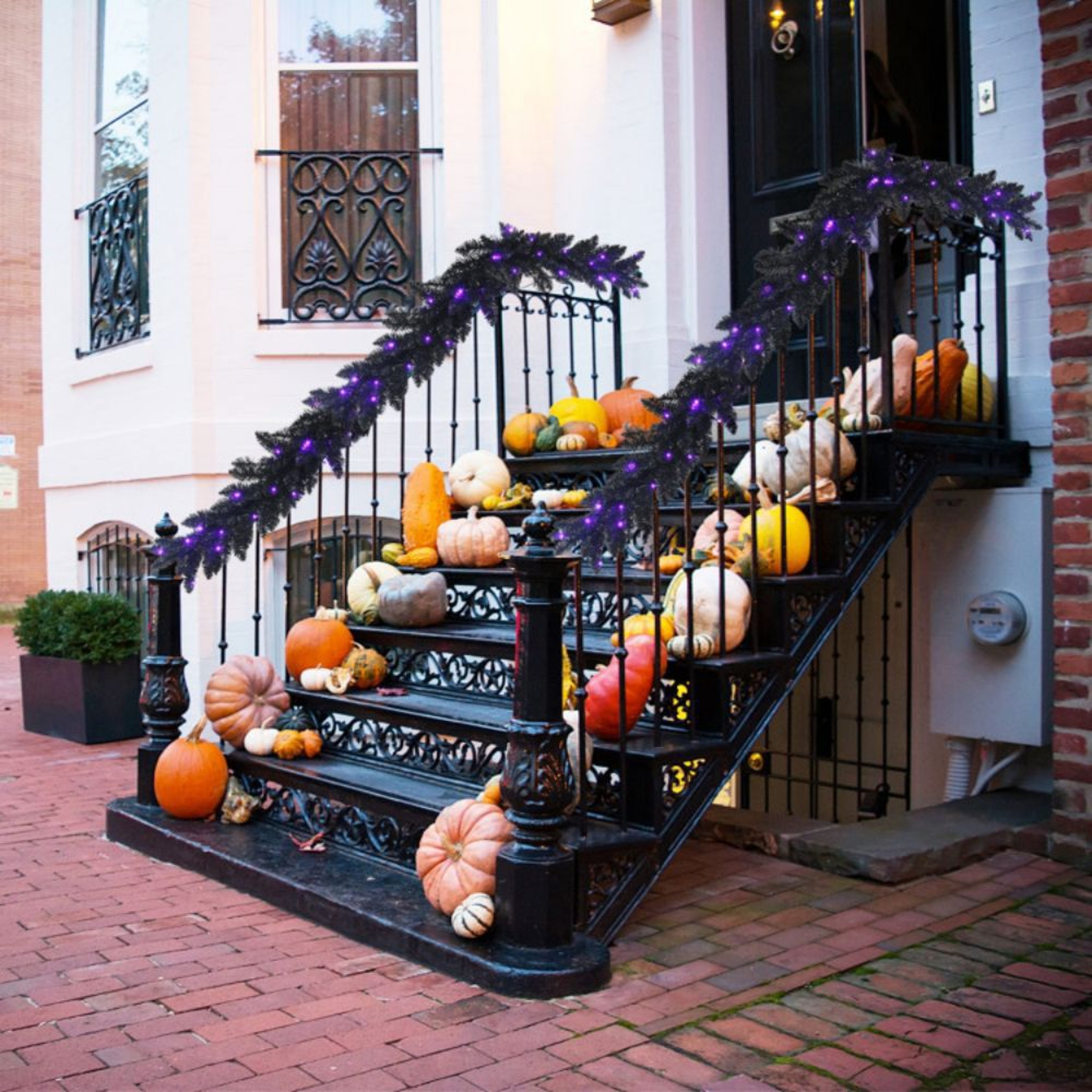 9 Ft PreLit Black Halloween Garland With 50 Purple LED Lights 2