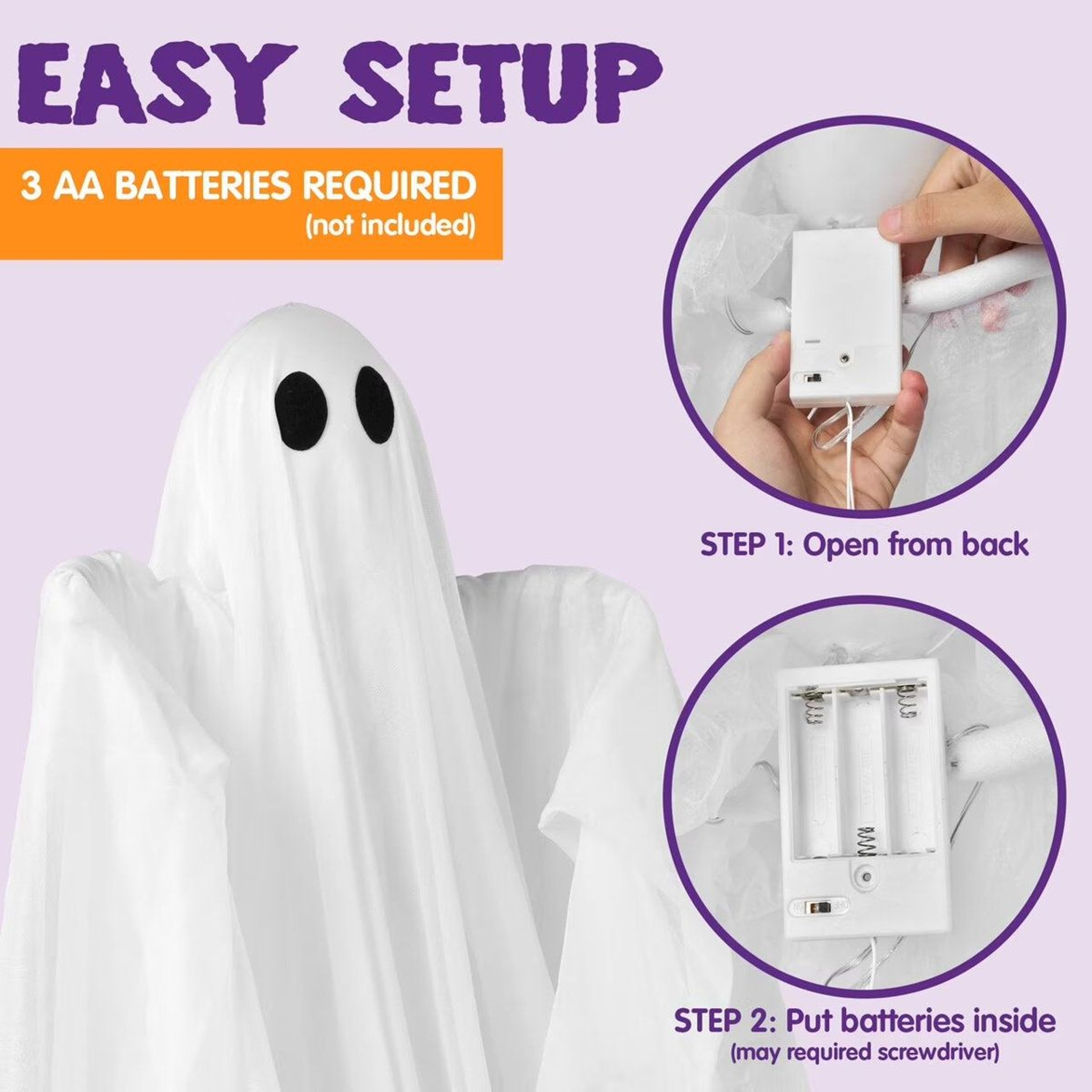 47 Inch Halloween Hanging Ghost With Warm White LED Light 6