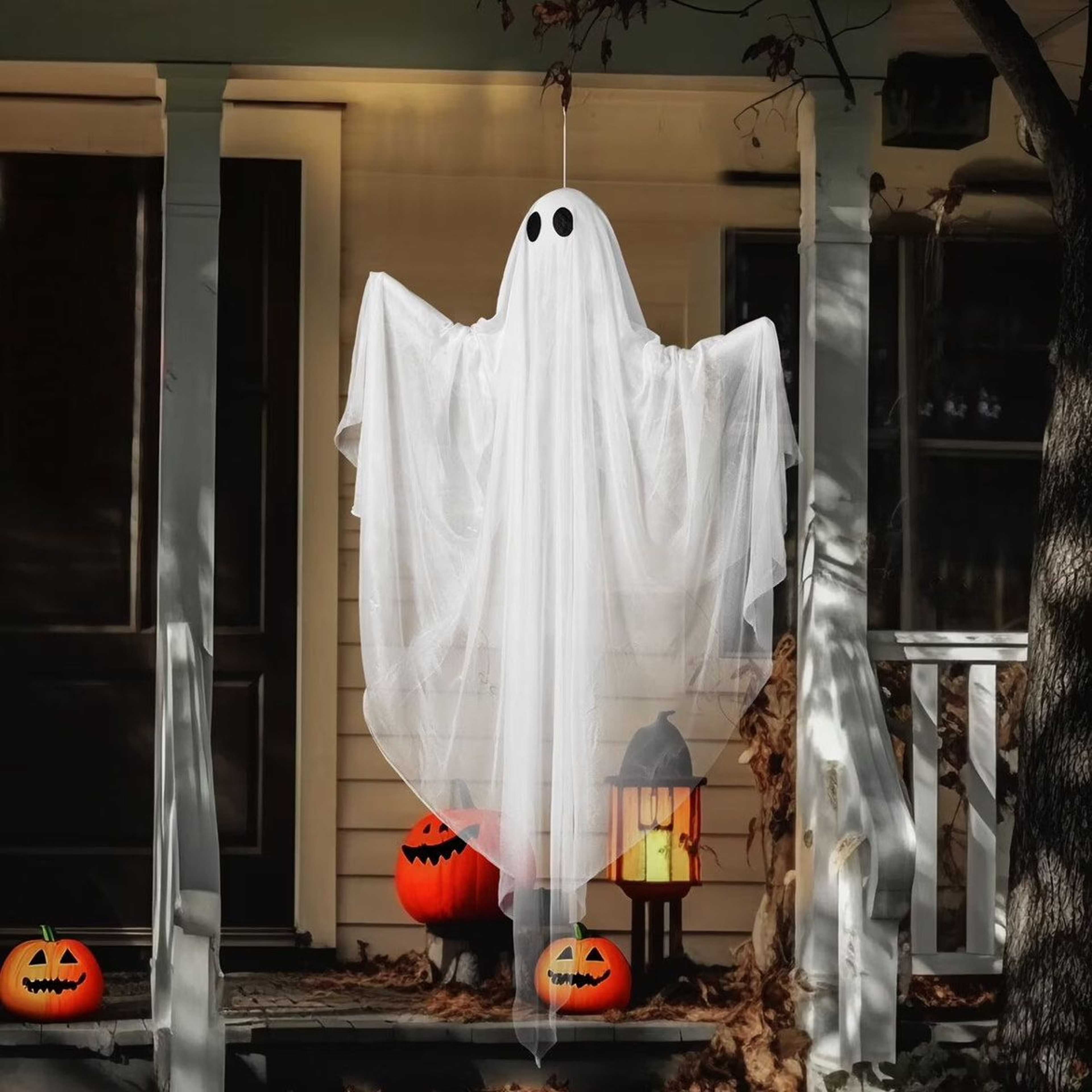 47 Inch Halloween Hanging Ghost With Warm White LED Light 2