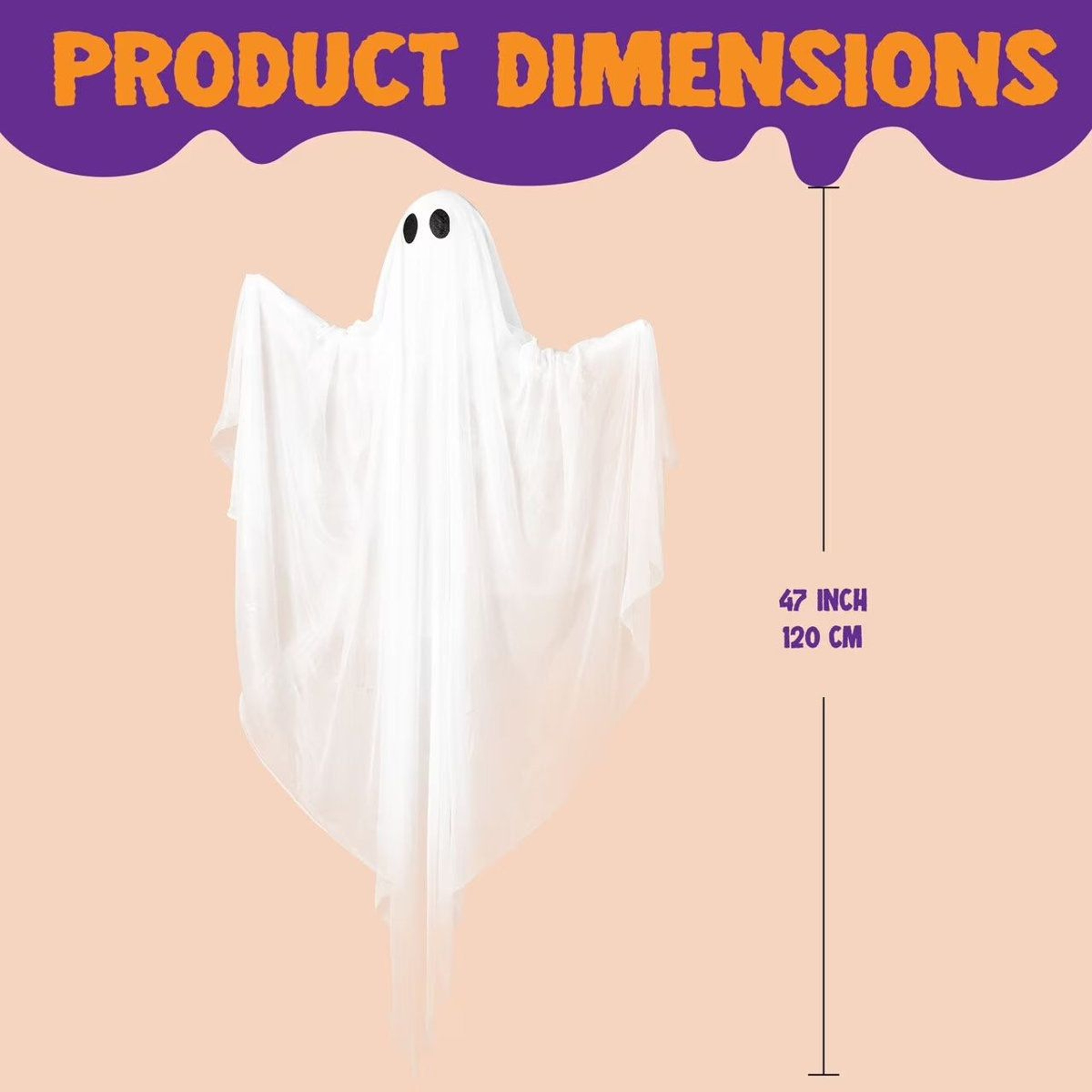 47 Inch Halloween Hanging Ghost With Warm White LED Light 3