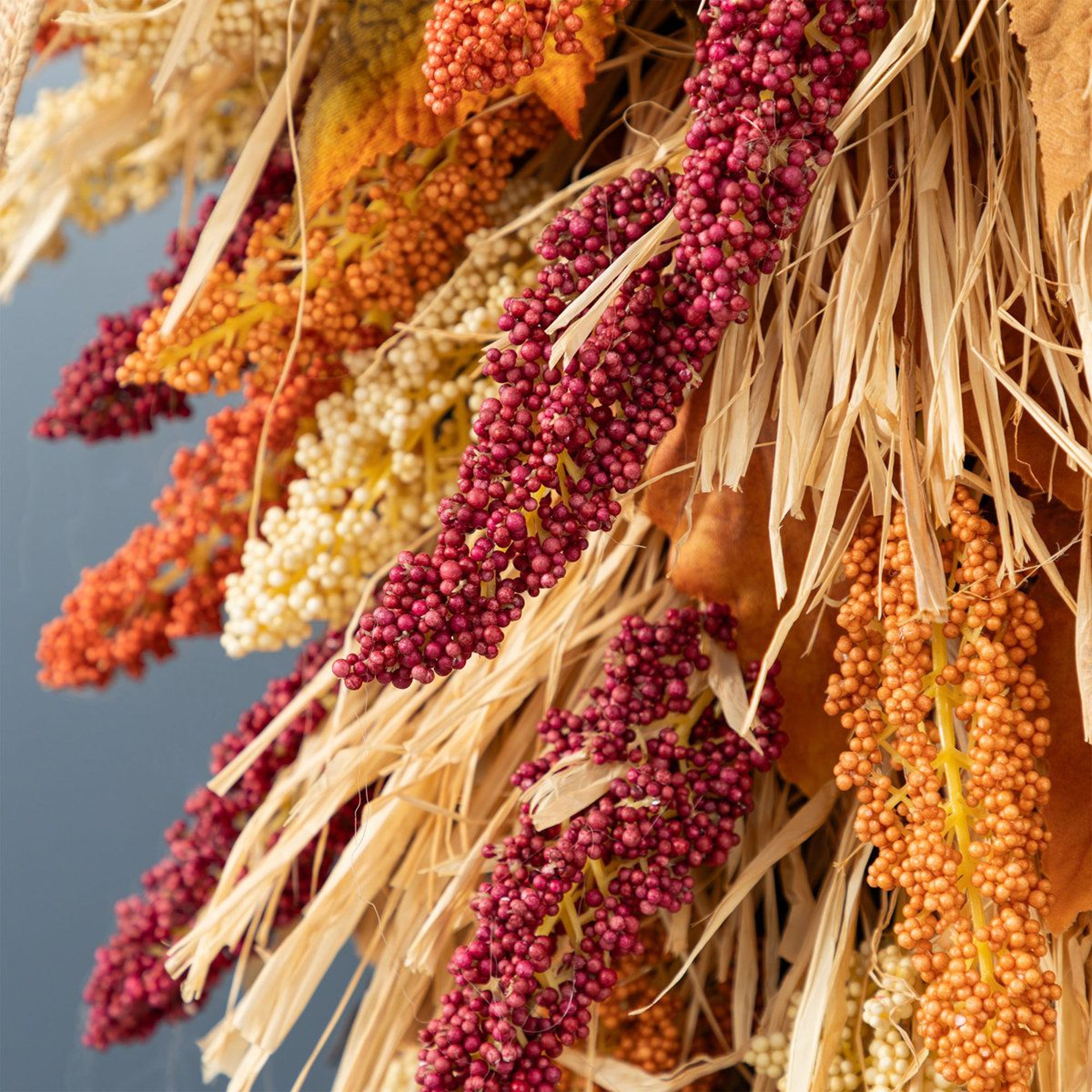 28 Inch MultiColored Sorghum Teardrop Fall Floral Swag 2