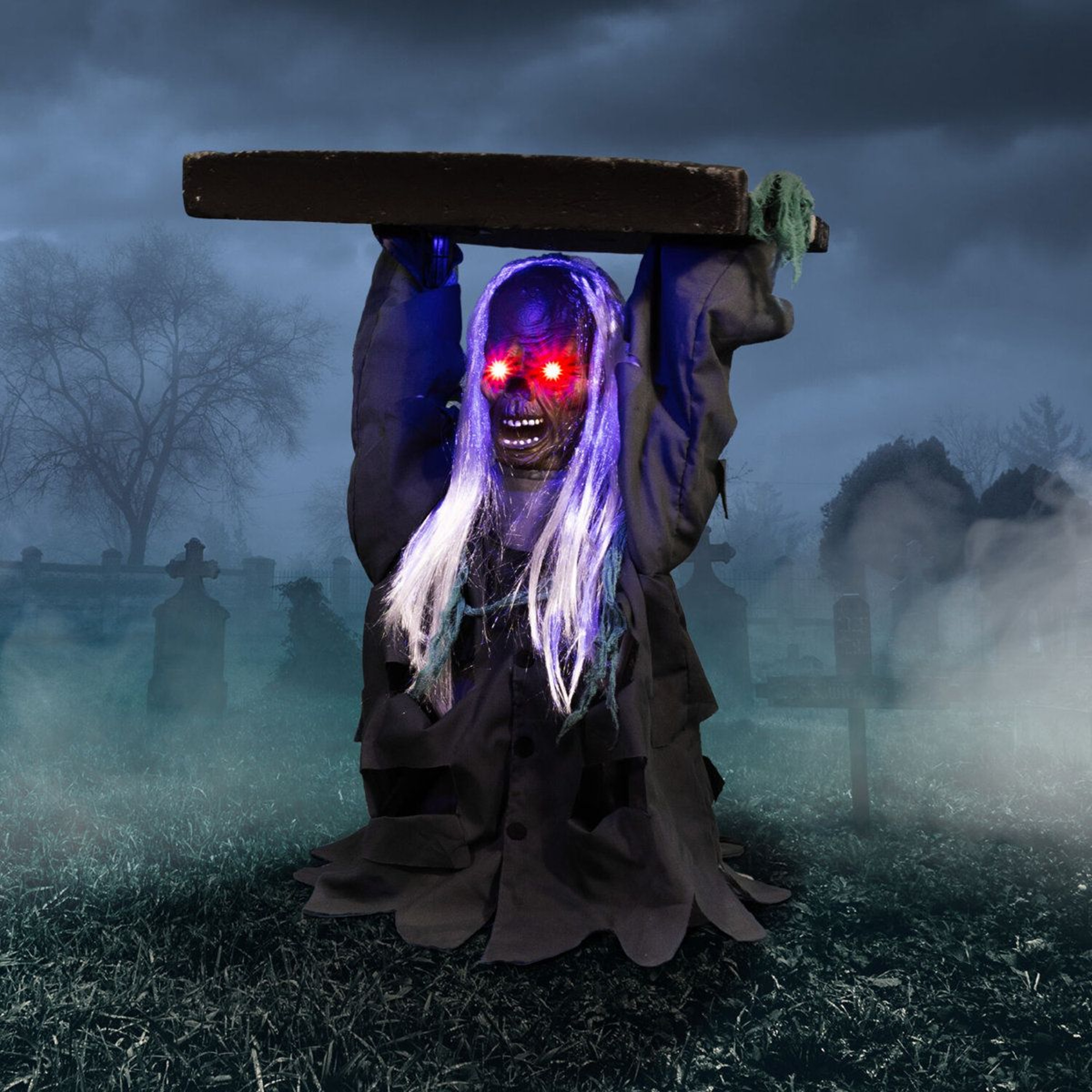 Sound Activated Zombie Tombstone Lifter Animatronic With LED Eyes 6