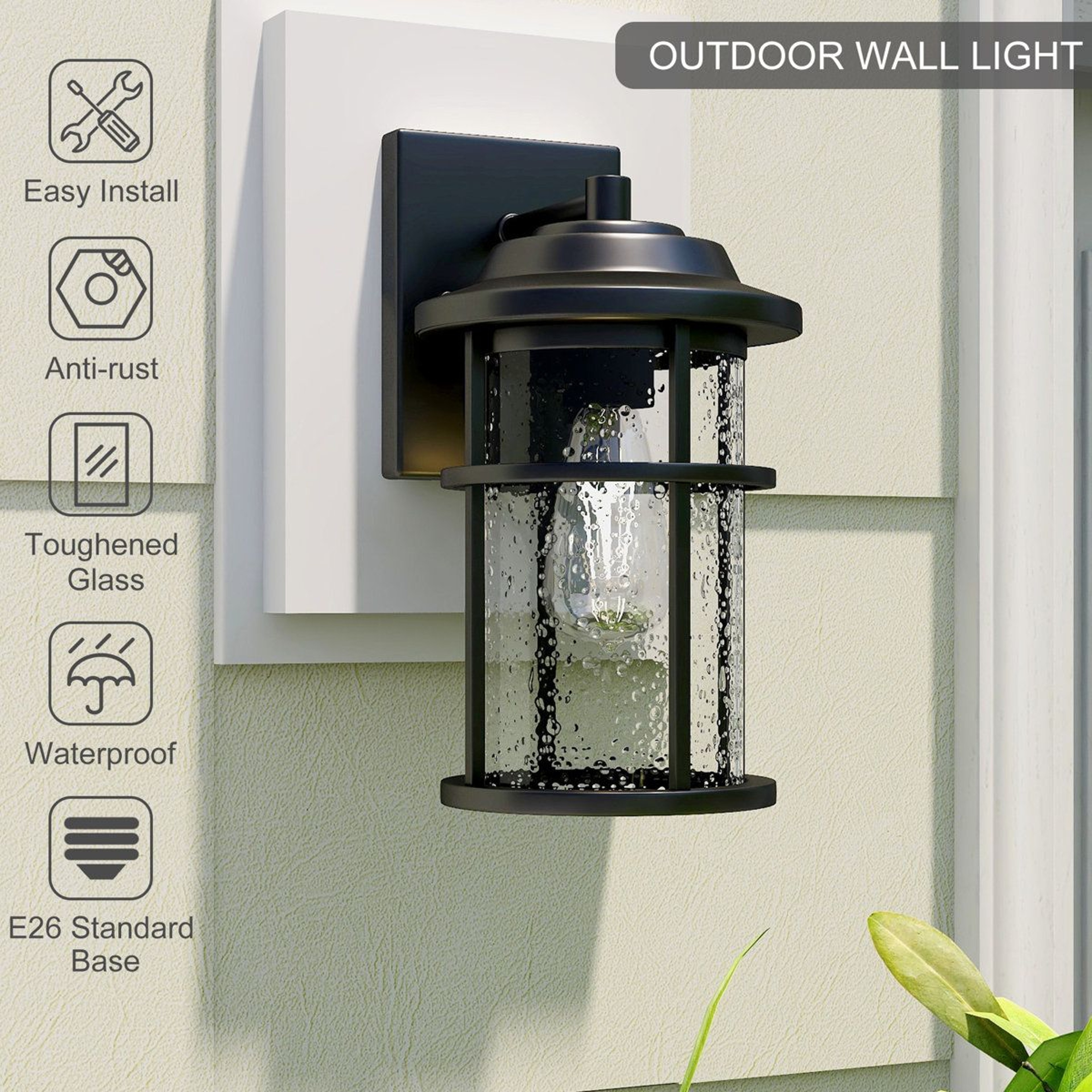 Outdoor Wall Lantern With Seeded Glass And Matte Black Finish 7