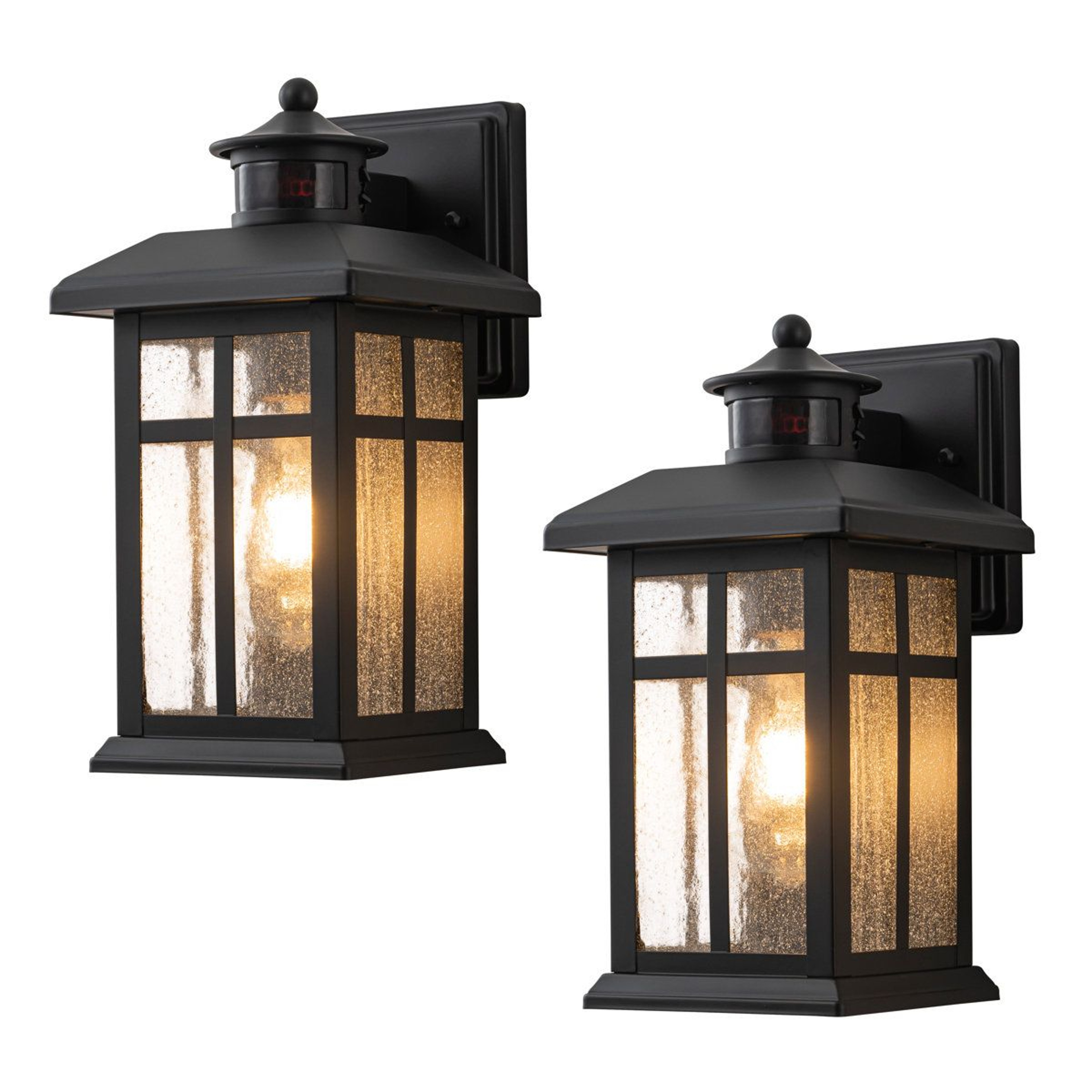 Motion Sensor Outdoor Wall Lanterns With Seeded Glass Set Of 2 0
