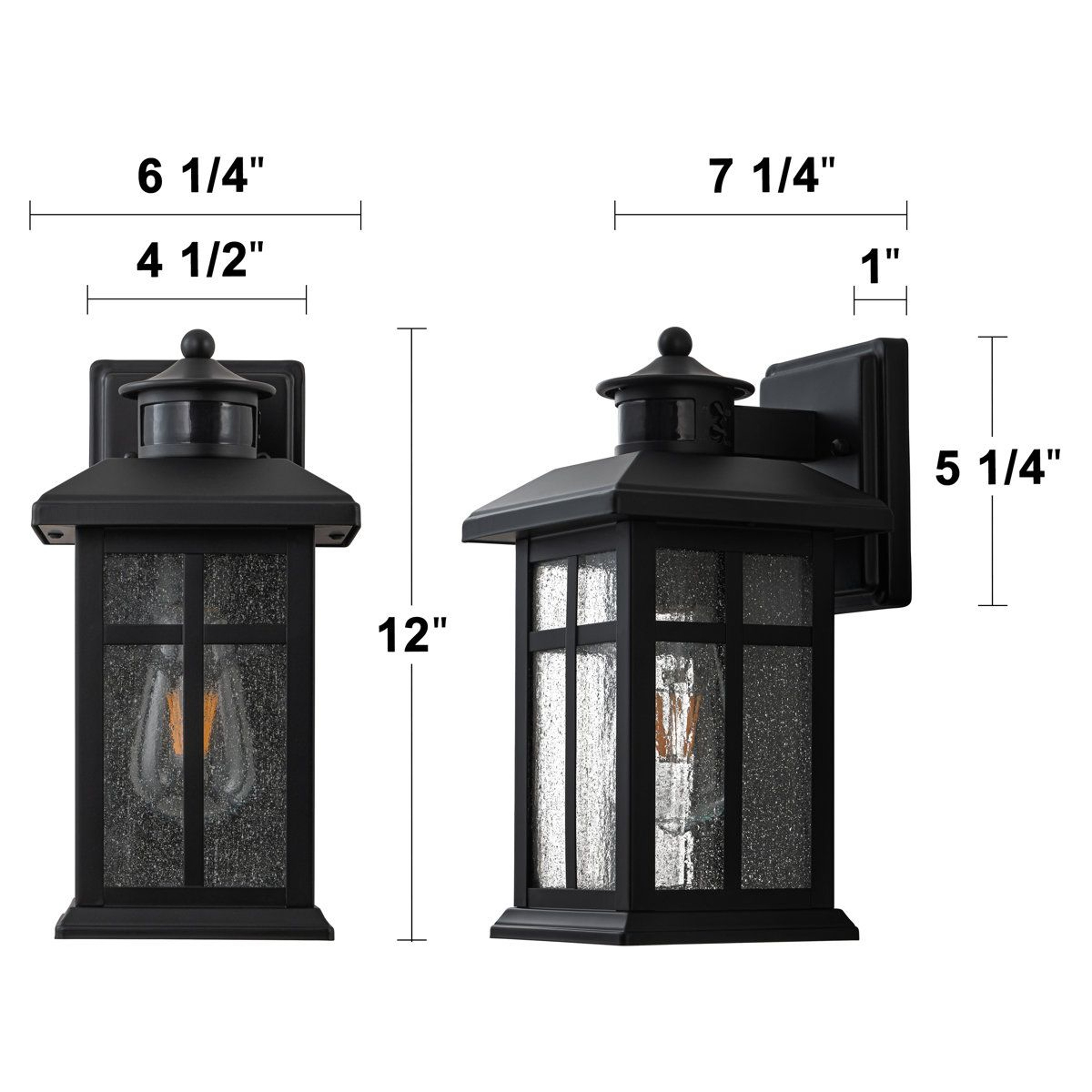 Motion Sensor Outdoor Wall Lanterns With Seeded Glass Set Of 2 3