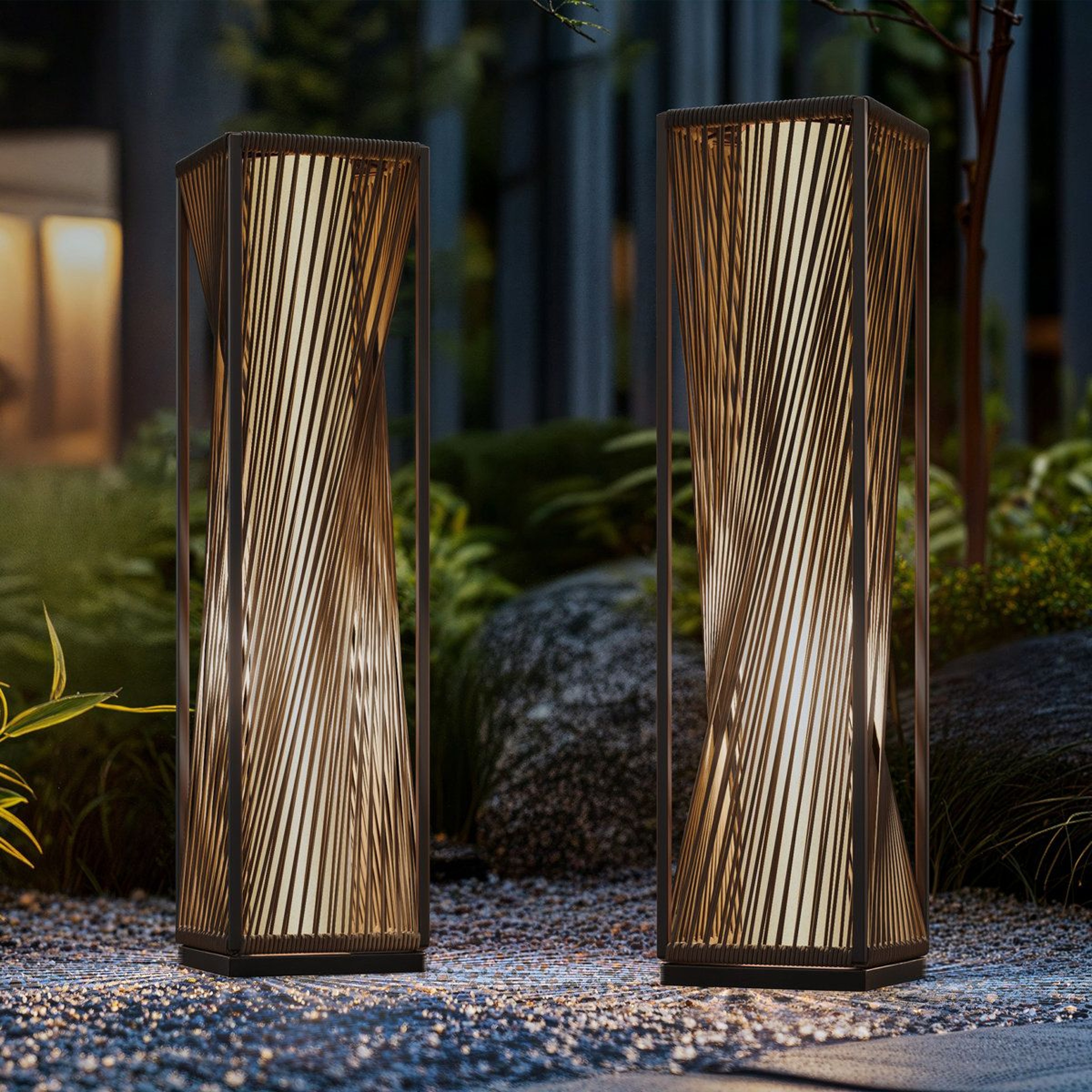 Solar Powered Wicker Outdoor Floor Lamps Set Of 2 With Integrated LED 0