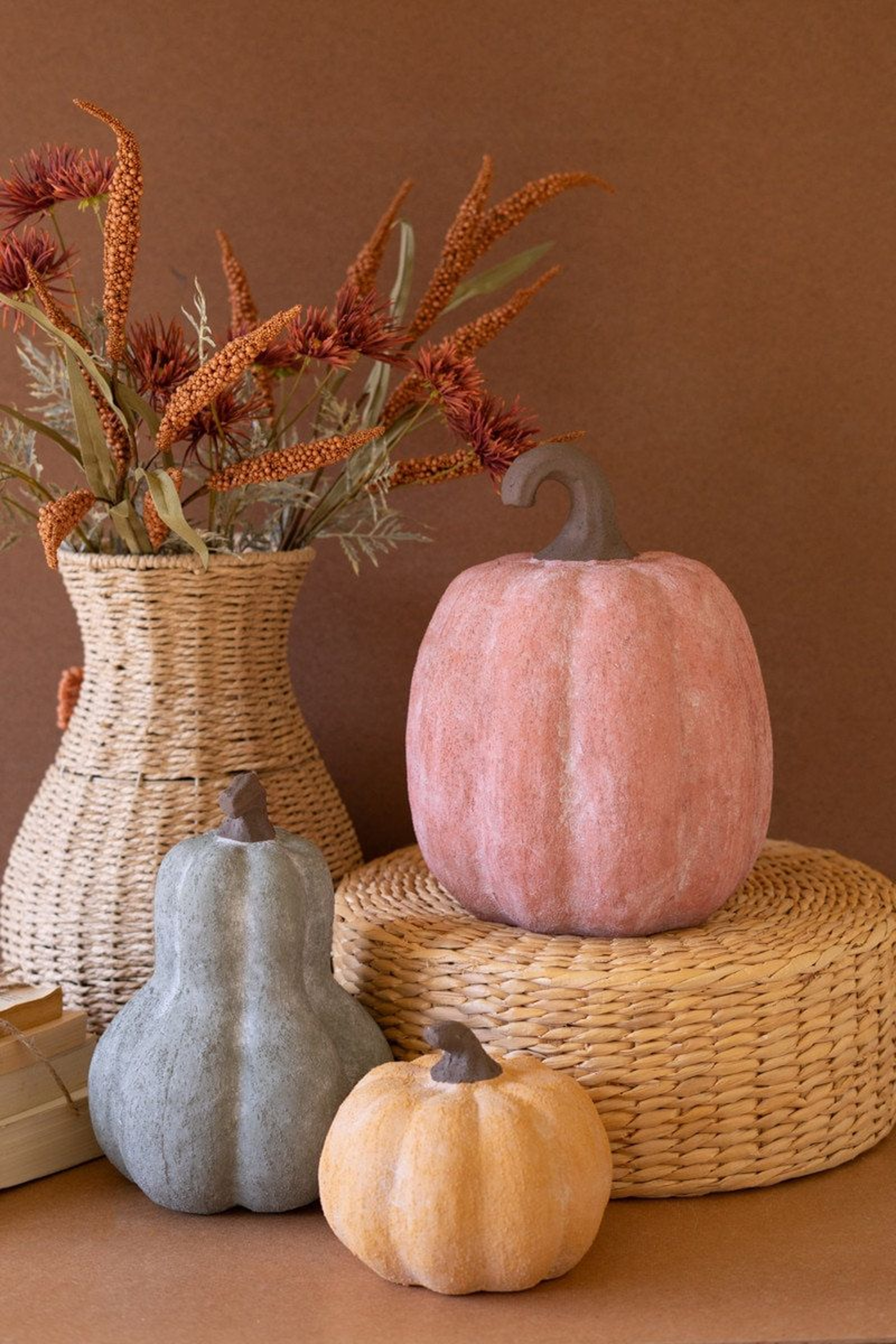 Terracotta Pumpkin Decor Set Of 3 With Distressed Finish 4