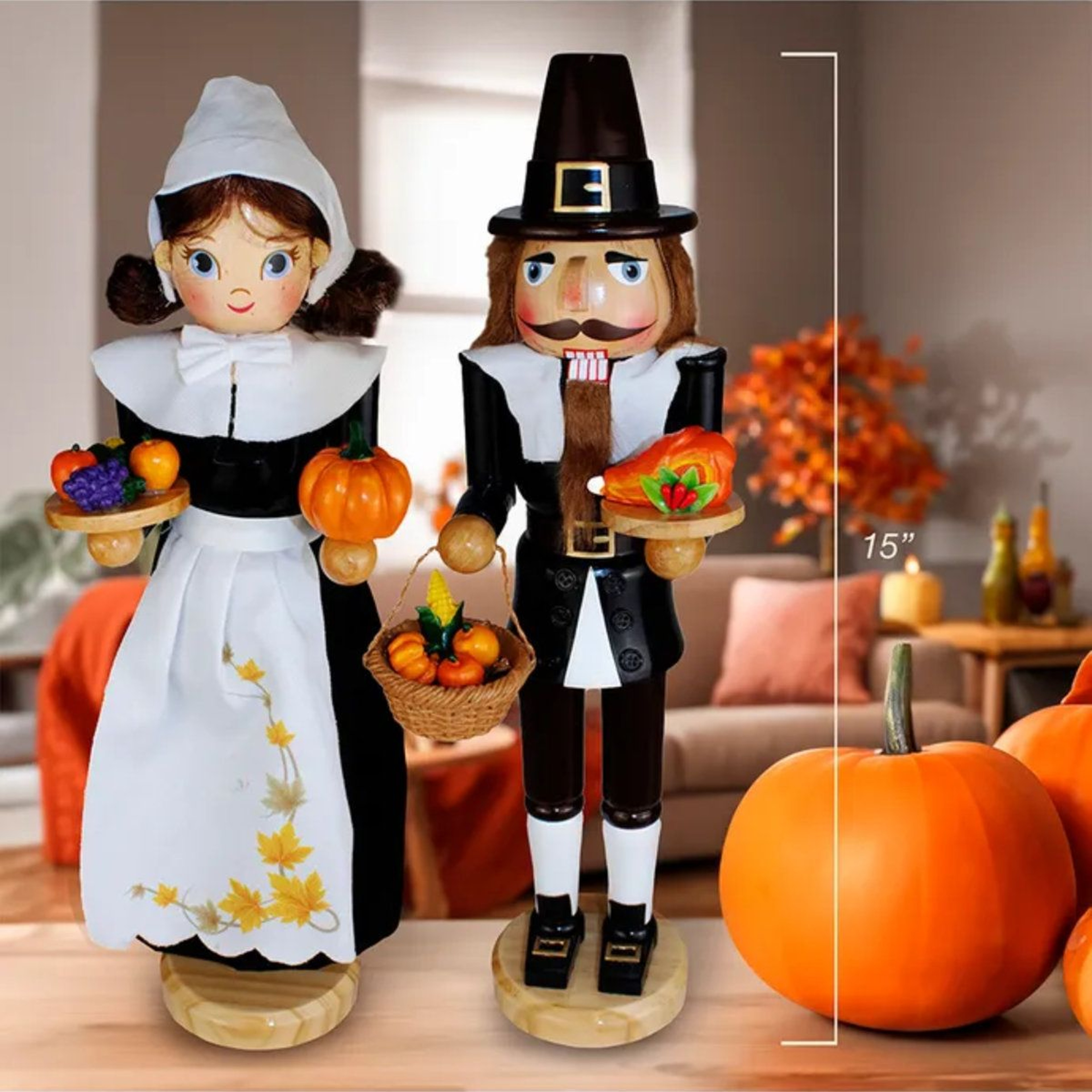 15Inch Pilgrim Nutcracker Figures For Thanksgiving Decor 4