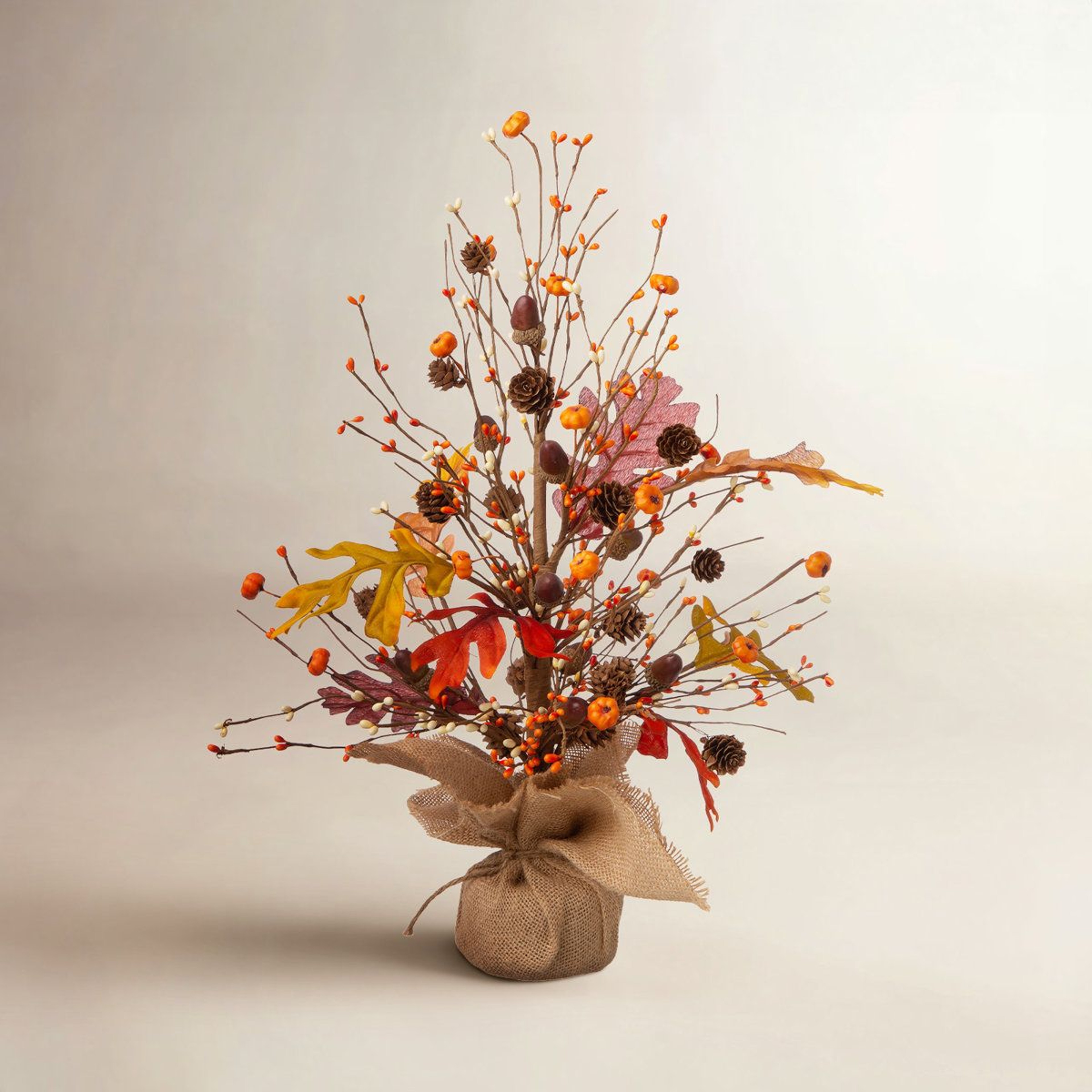 Autumn Tabletop Tree With Pumpkins Berries Pinecones And Maple Leaves 1