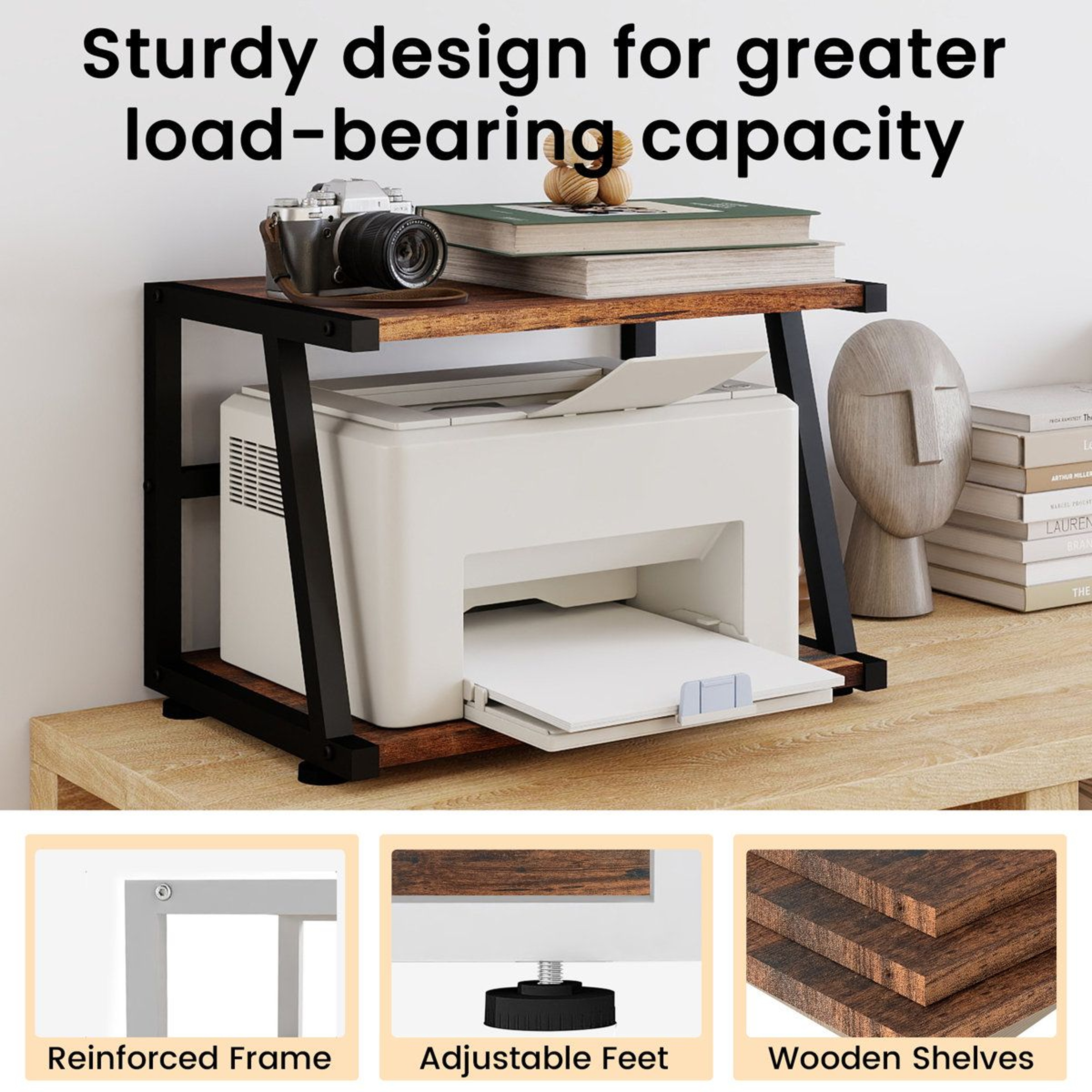 2Tier Desktop Printer Stand With Storage And Steel Frame 5