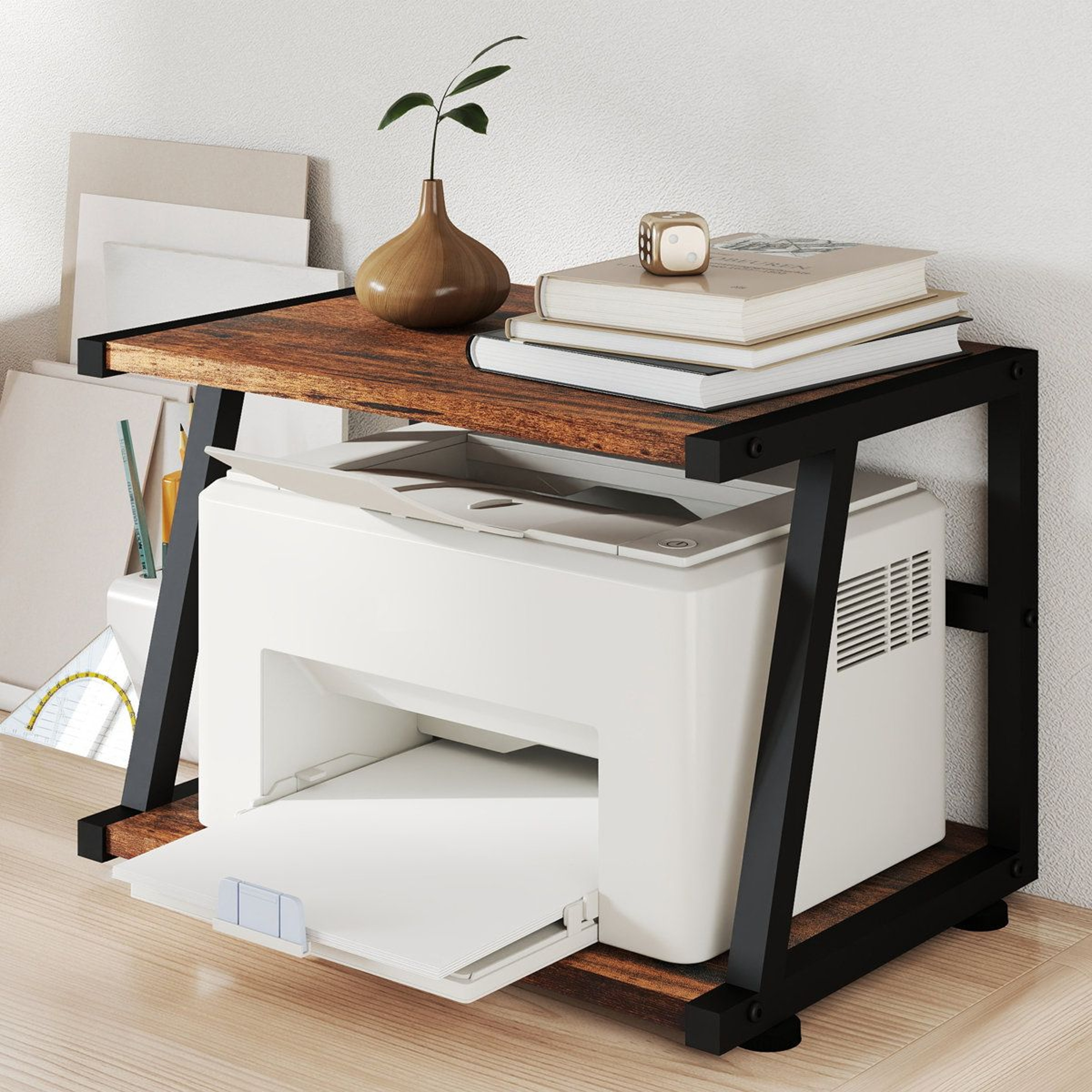 2Tier Desktop Printer Stand With Storage And Steel Frame 4