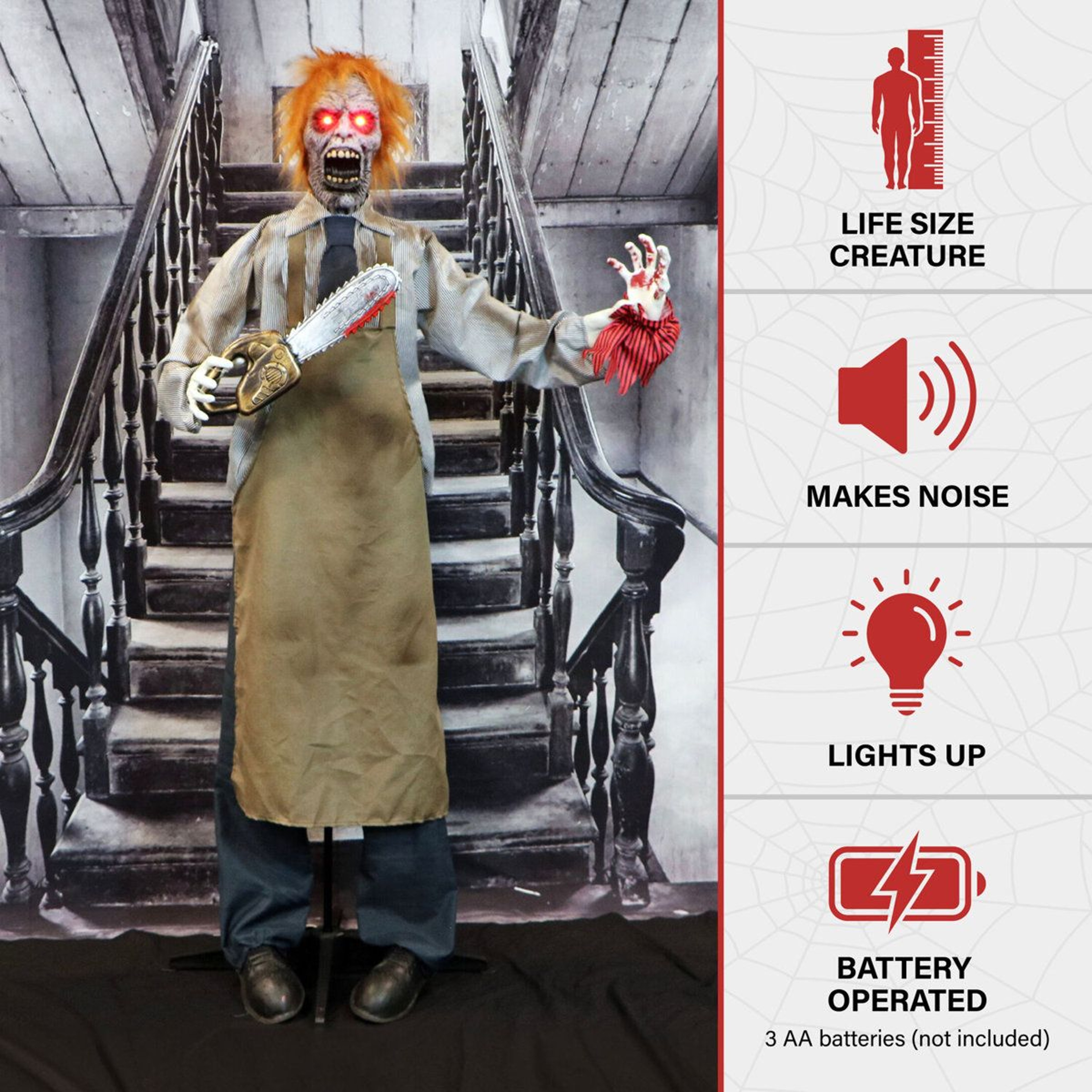 67 In Chainsaw Zombie Animatronic With Motion Sound And Red LED Eyes 11