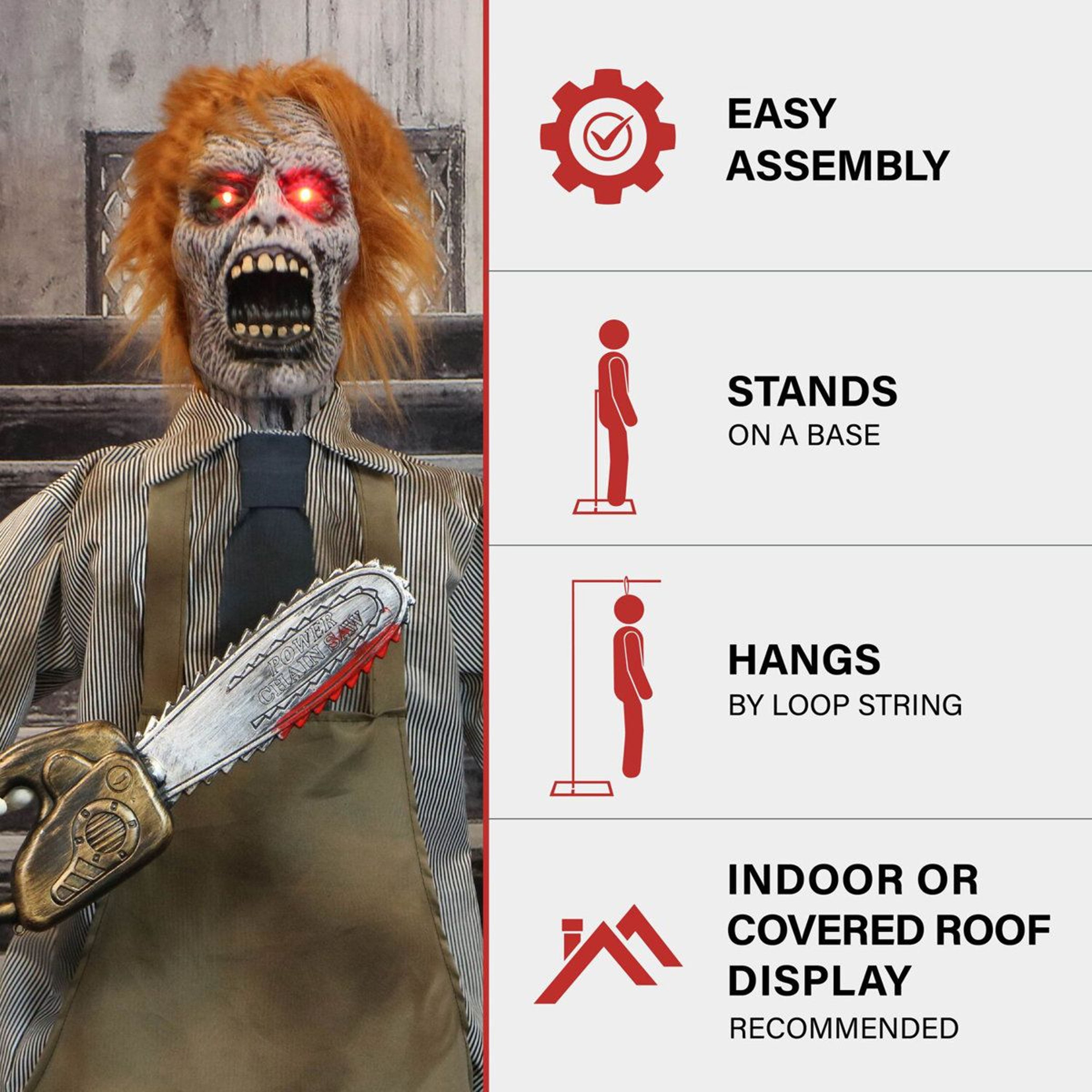 67 In Chainsaw Zombie Animatronic With Motion Sound And Red LED Eyes 9