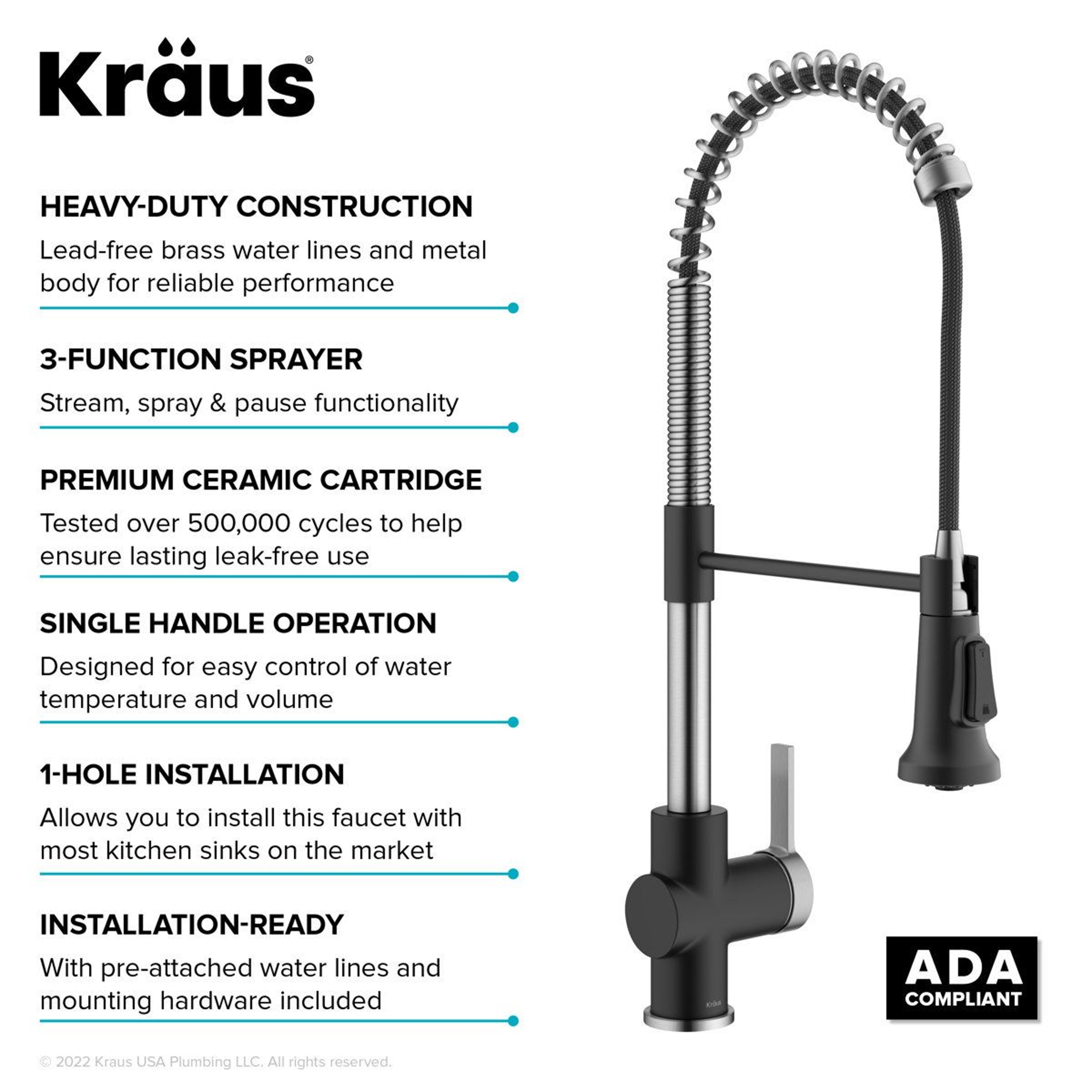 Commercial Style Single Handle Pull Down Kitchen Faucet With High Arc Spout 3