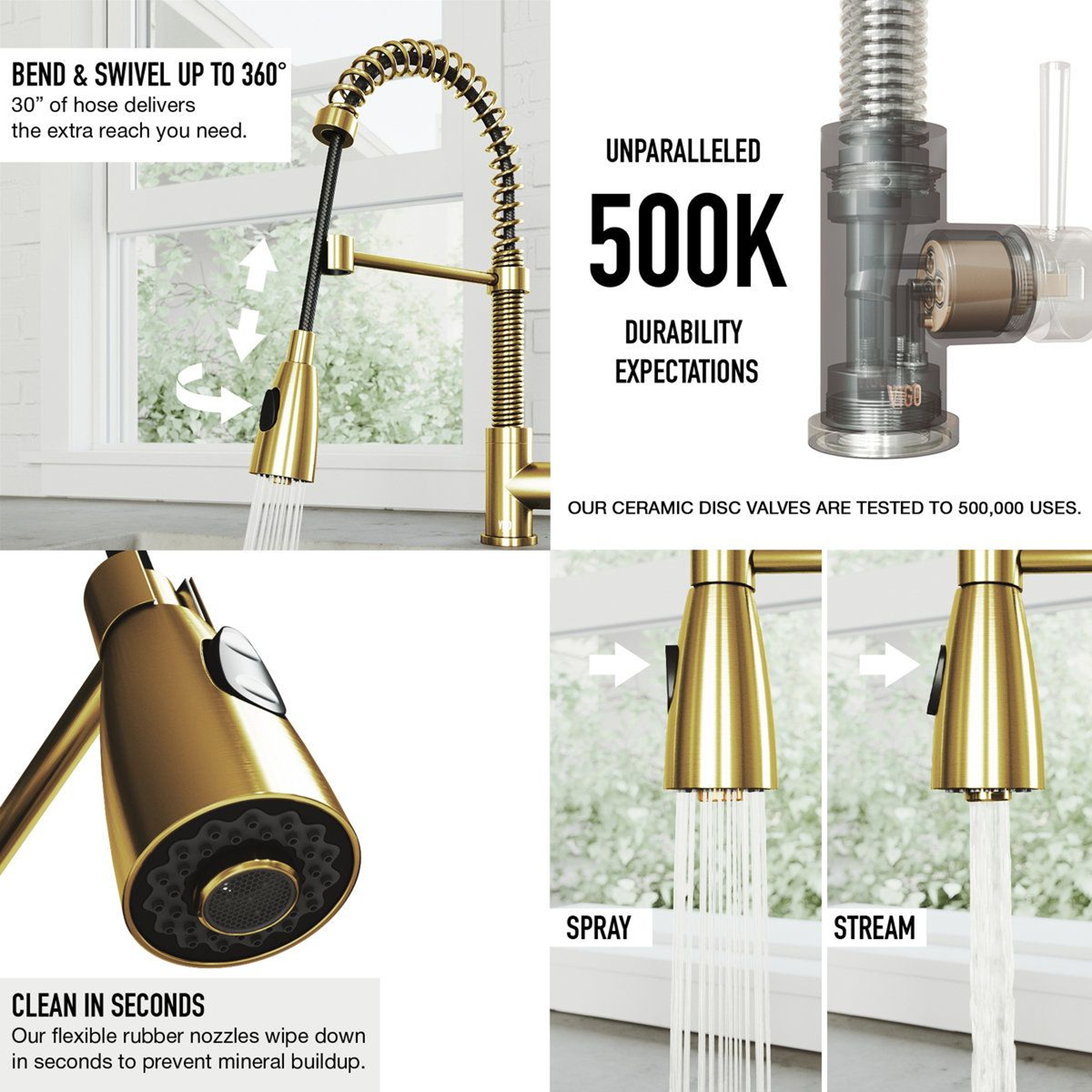 19 H Open Coil Pull Down Single Handle Kitchen Faucet Dual Spray High Arc Brass 9
