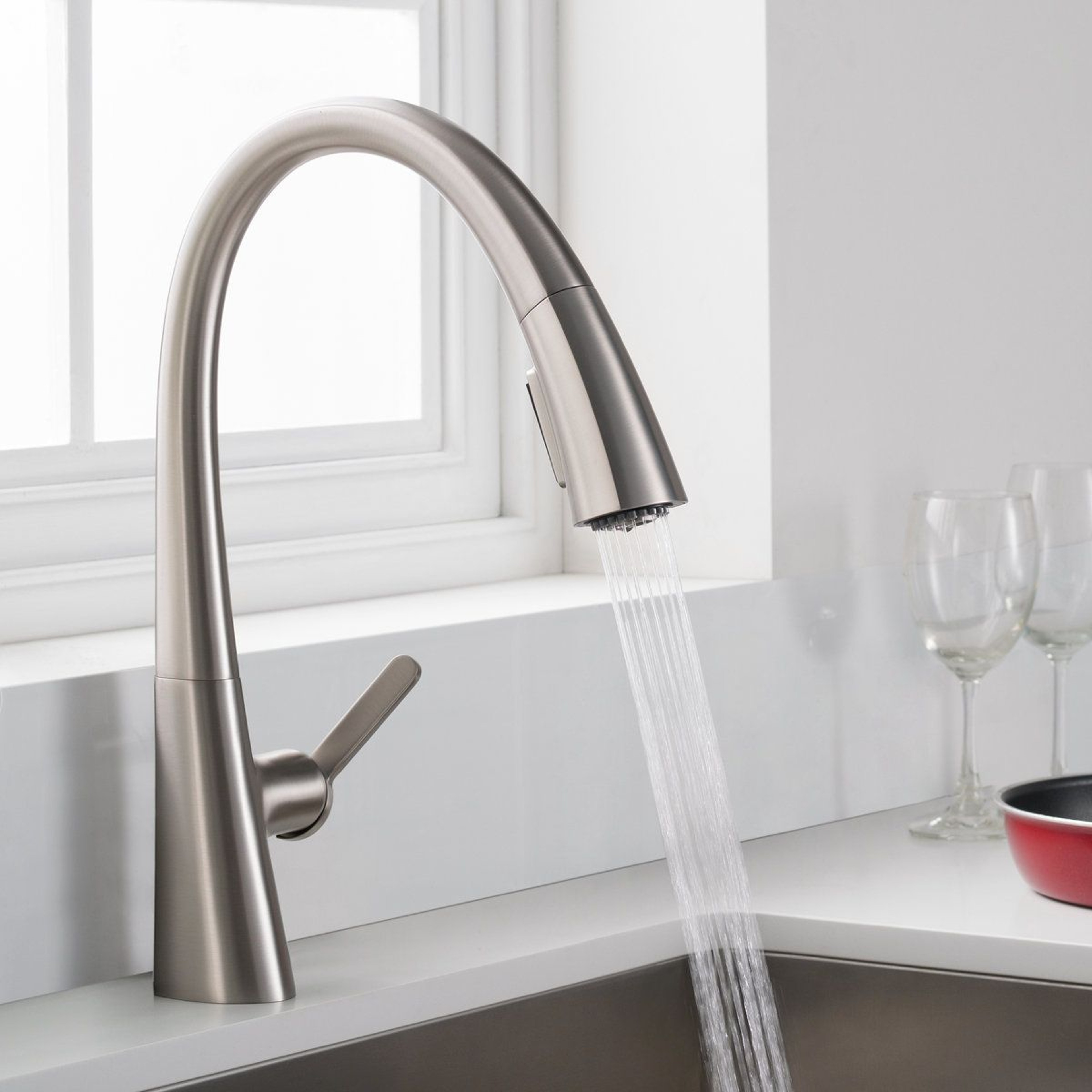 Pull Down Single Handle Kitchen Faucet With High Arc Swivel Spout 2