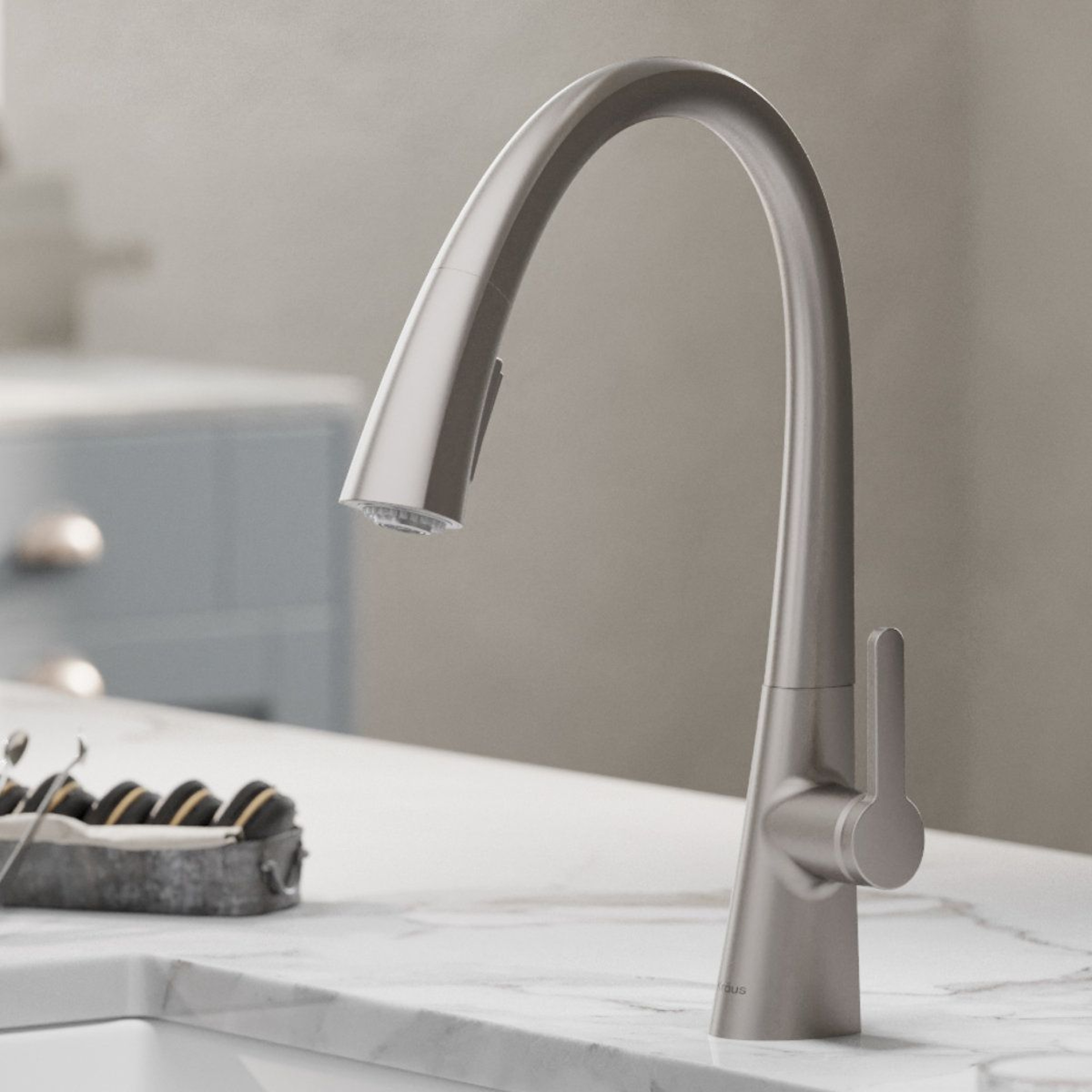 Pull Down Single Handle Kitchen Faucet With High Arc Swivel Spout 6