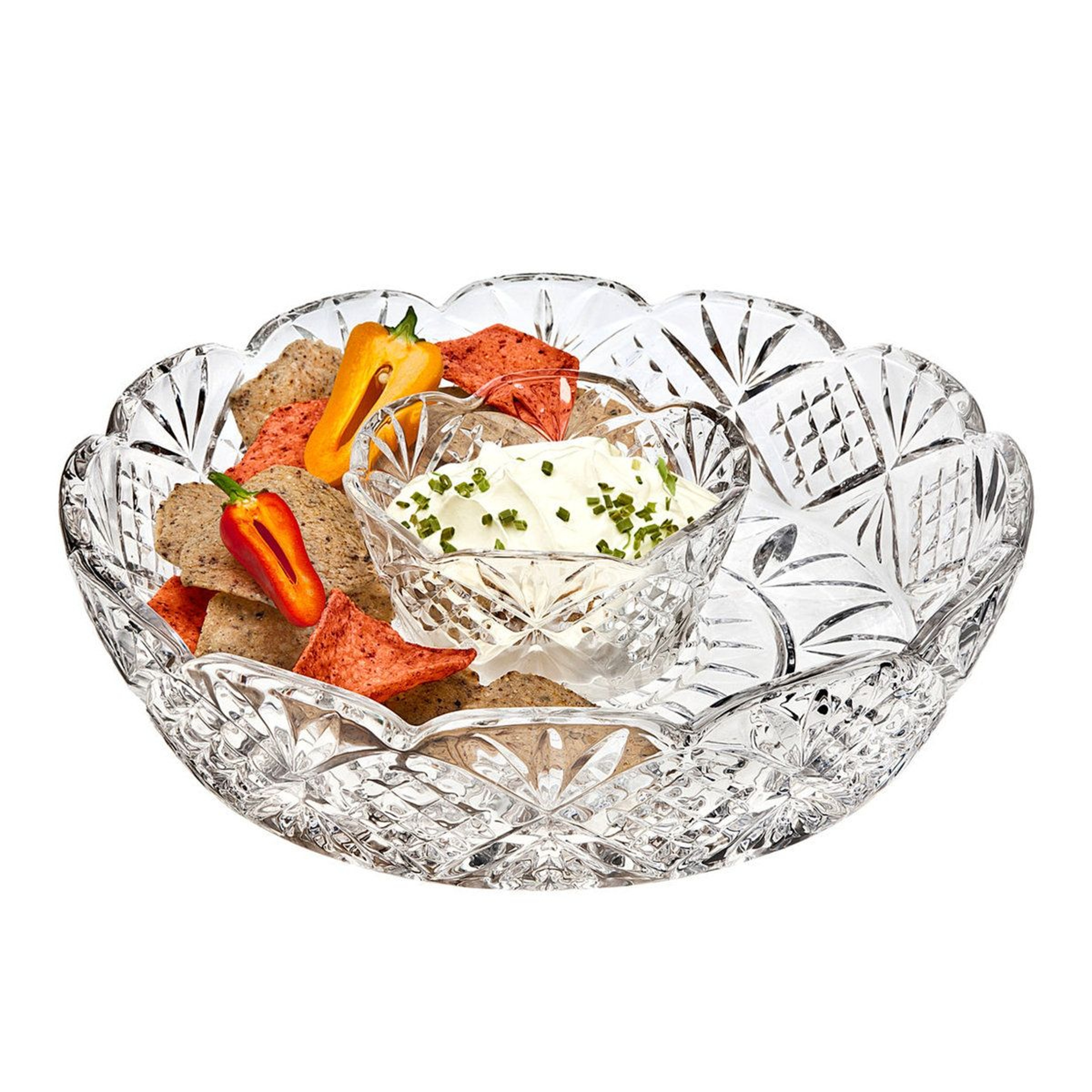 Clear Lead Free Crystal Scalloped Chip And Dip Platter 1