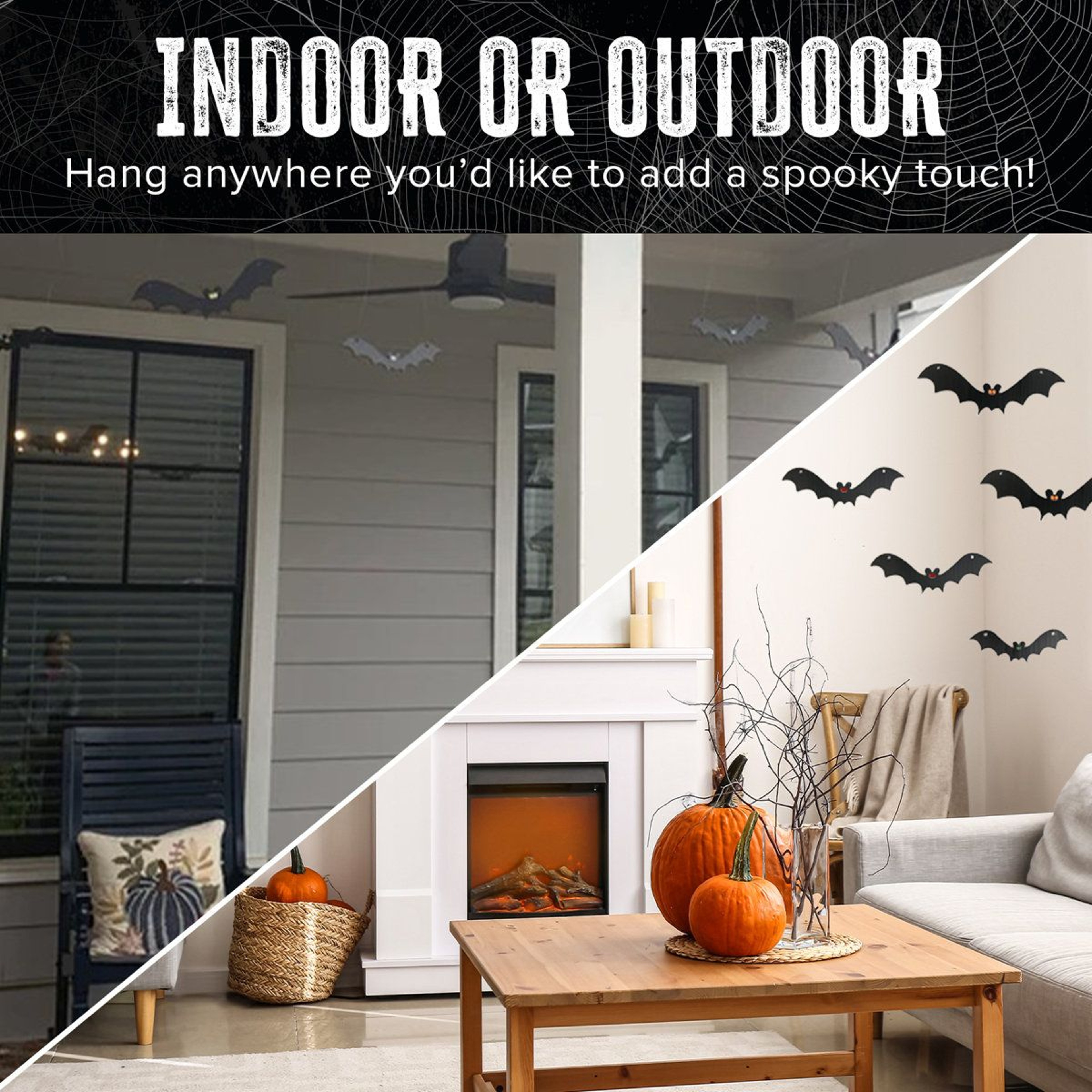 Halloween Hanging Bat Decorations Set Of 12 Black Indoor Outdoor Bats 7