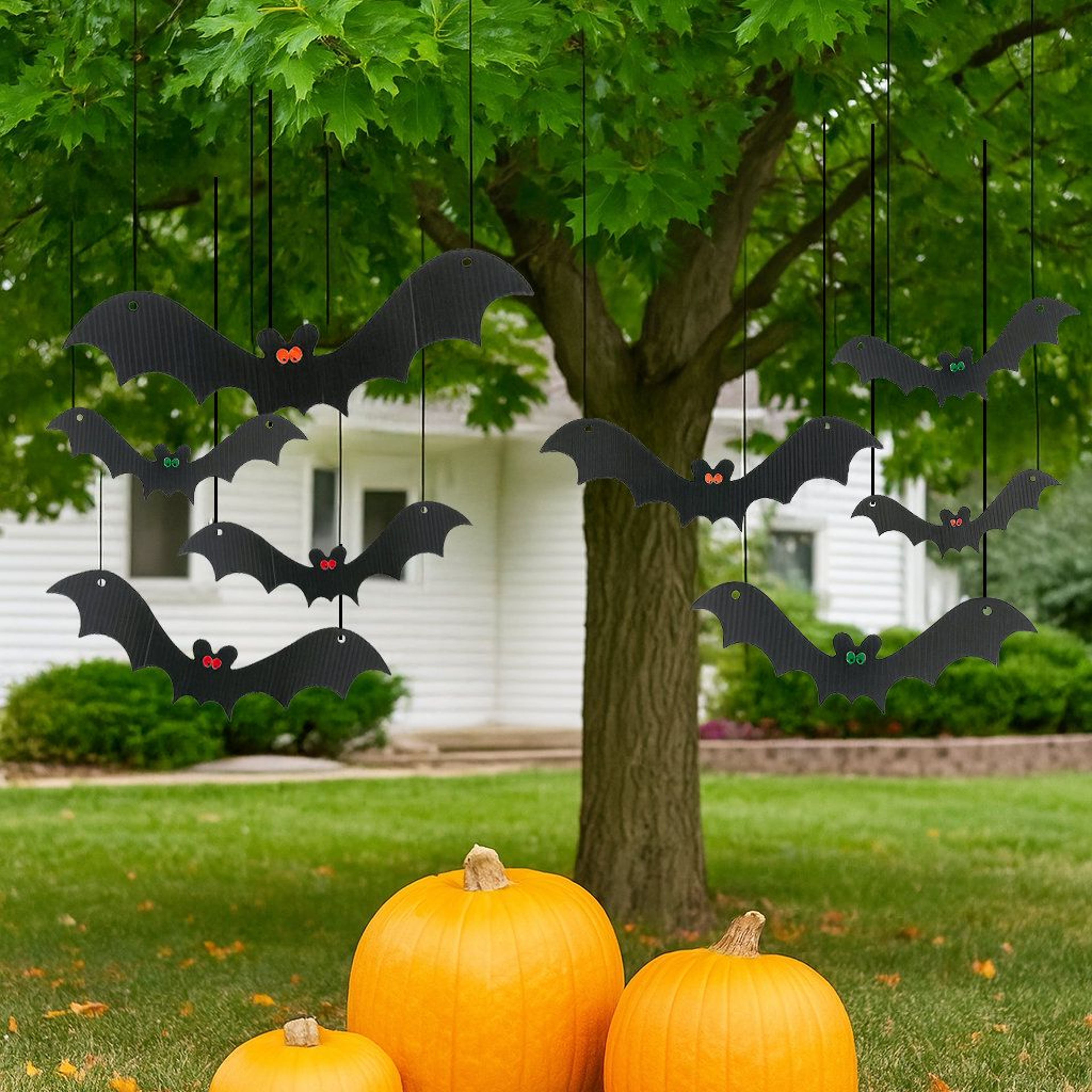 Halloween Hanging Bat Decorations Set Of 12 Black Indoor Outdoor Bats 1