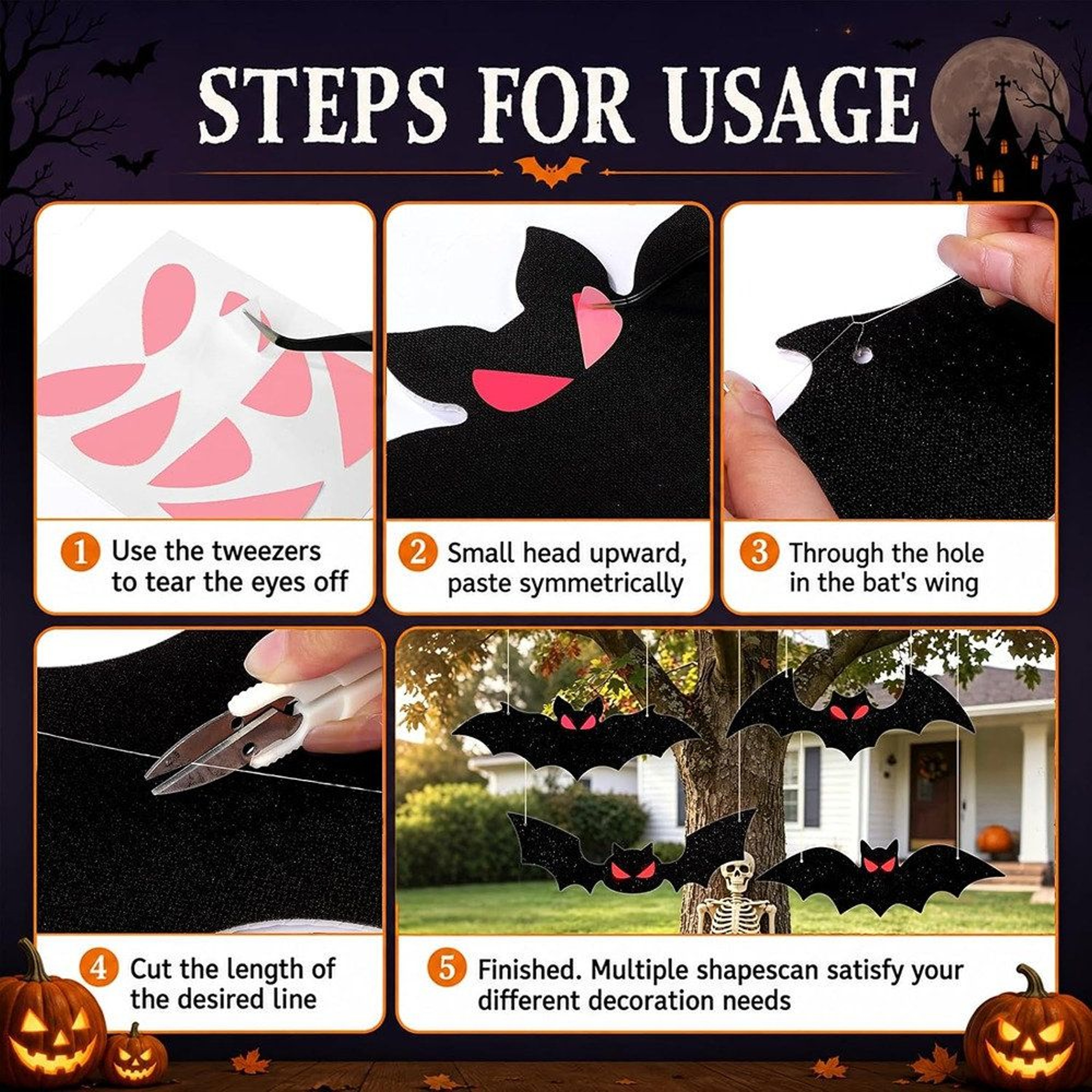 4Piece Lighted Halloween Hanging Bats With Glowing Red Eyes 2