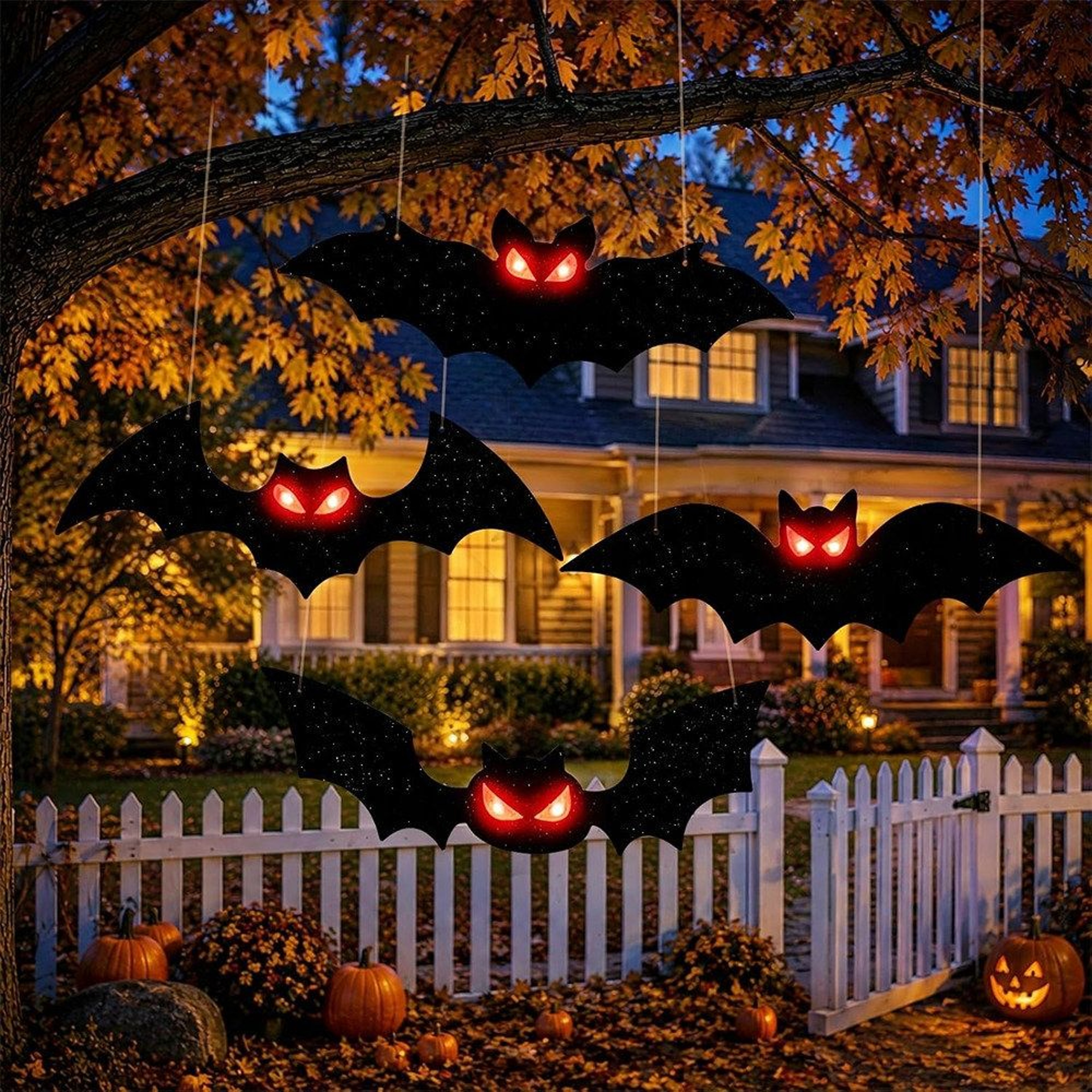 4Piece Lighted Halloween Hanging Bats With Glowing Red Eyes 4