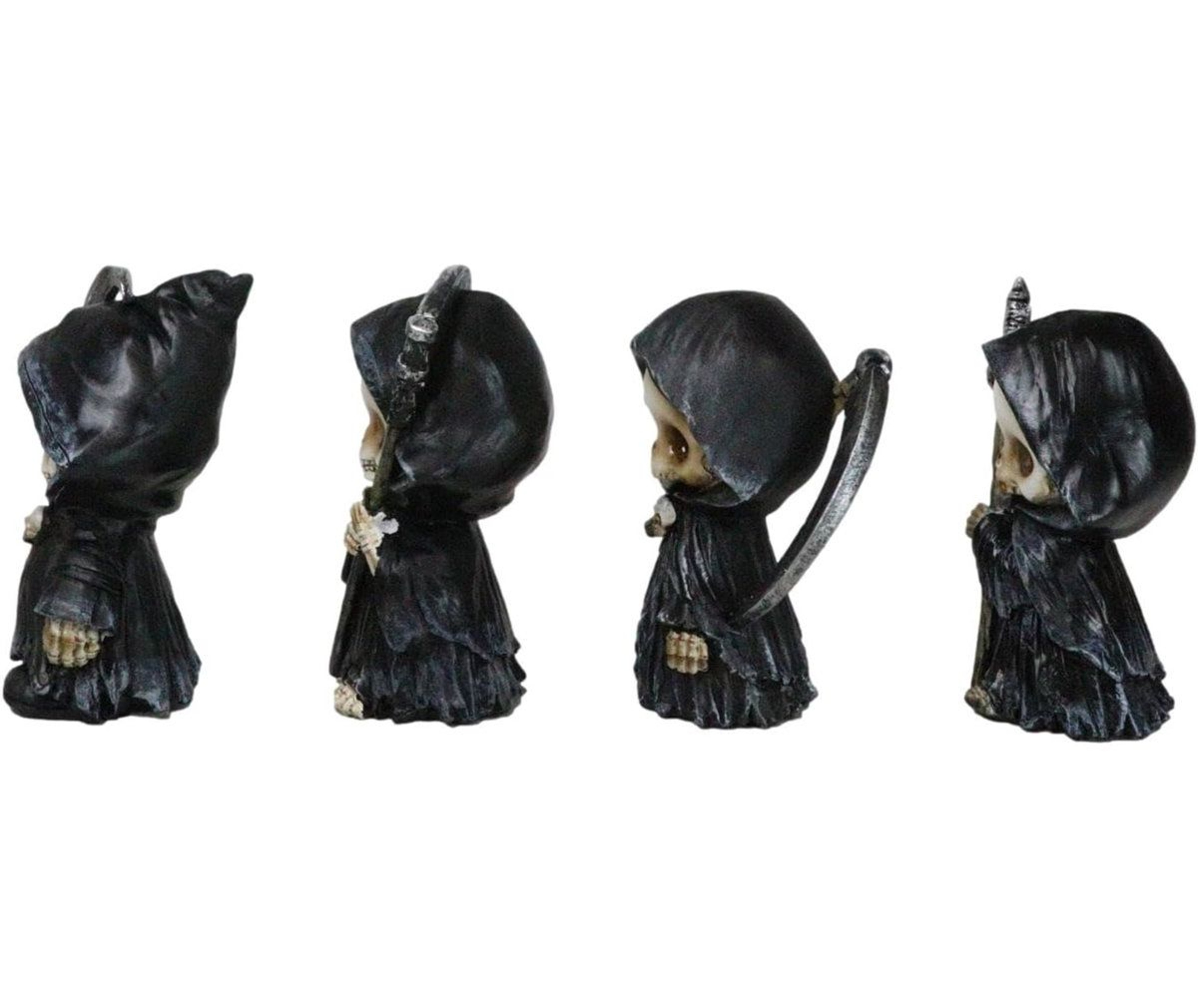 Grim Reaper Figurines Set Of 4 Chibi Skeleton Statues With Scythes 2