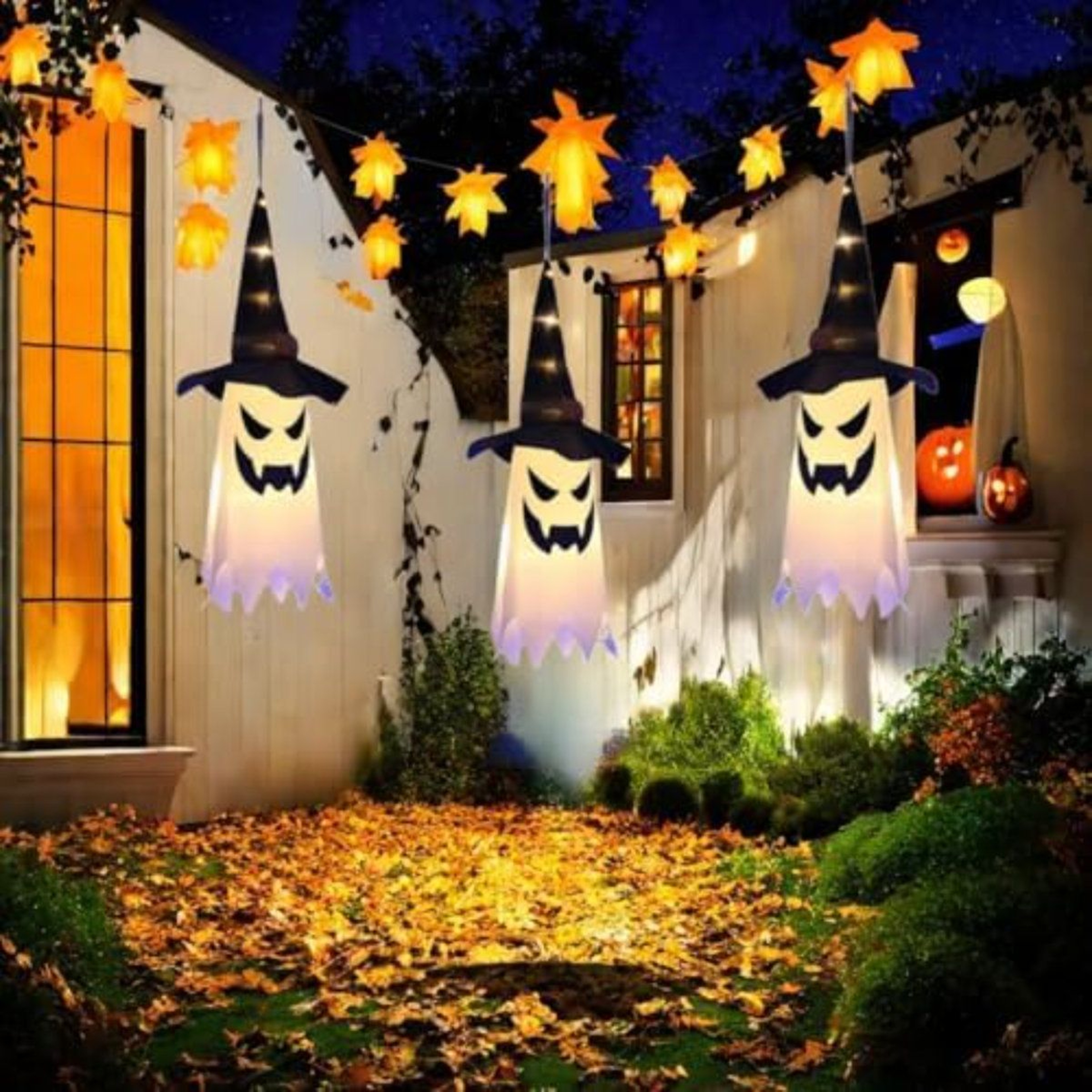 Halloween Hanging Ghost Decorations With Glowing Witch Hats For Indoor And Outdoor Decor 1