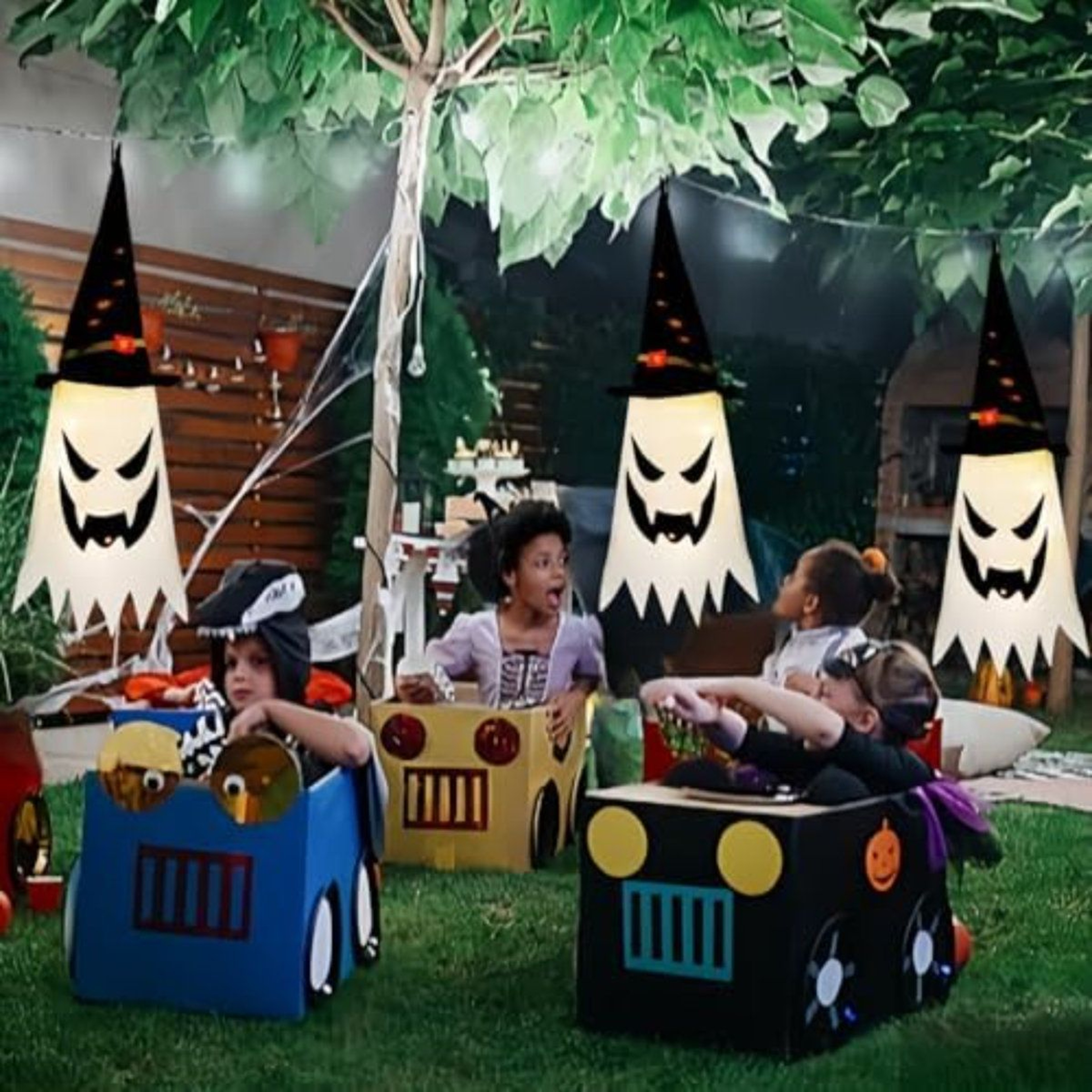 Halloween Hanging Ghost Decorations With Glowing Witch Hats For Indoor And Outdoor Decor 4