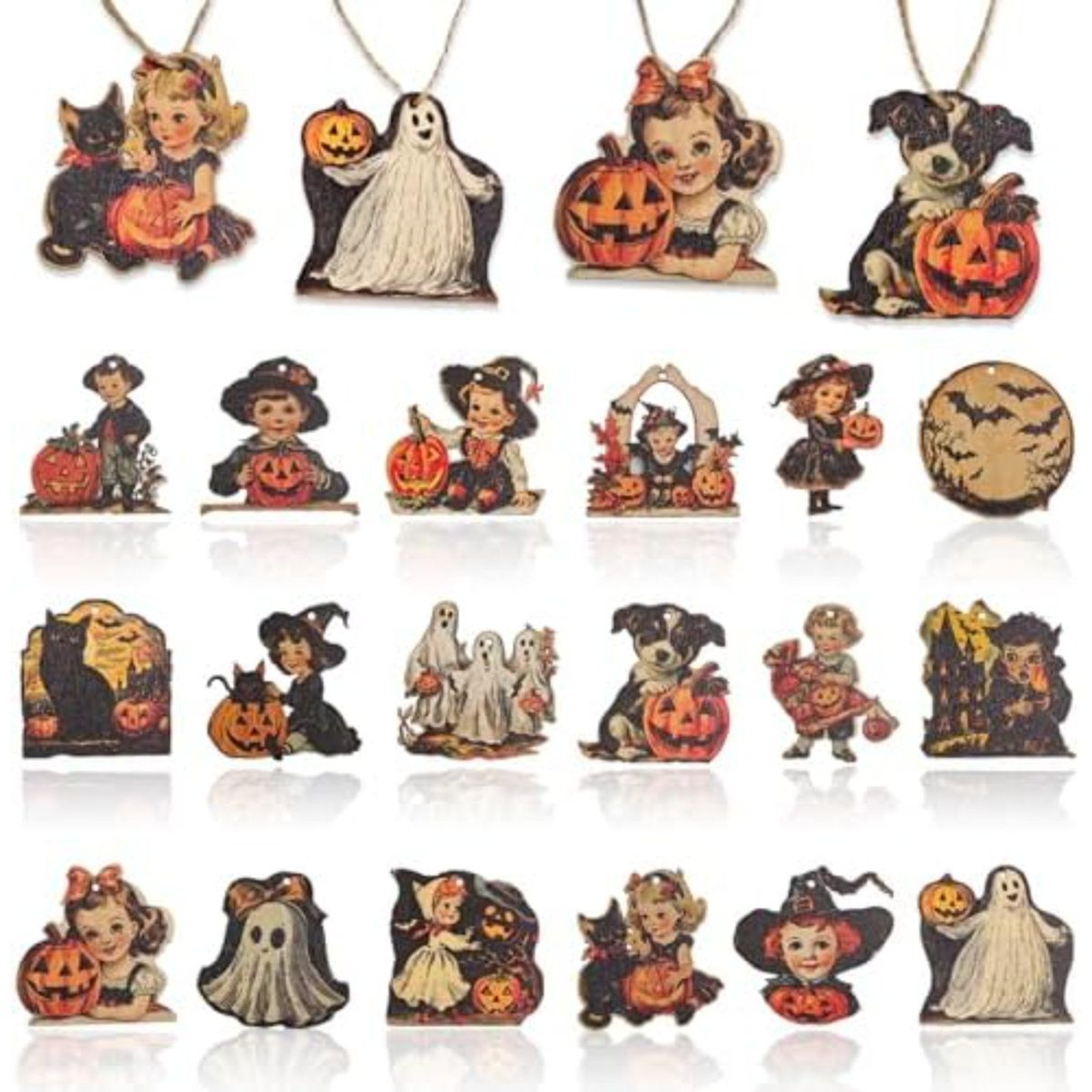 36Piece Vintage Halloween Wooden Hanging Ornaments For Rustic Farmhouse Decor 0
