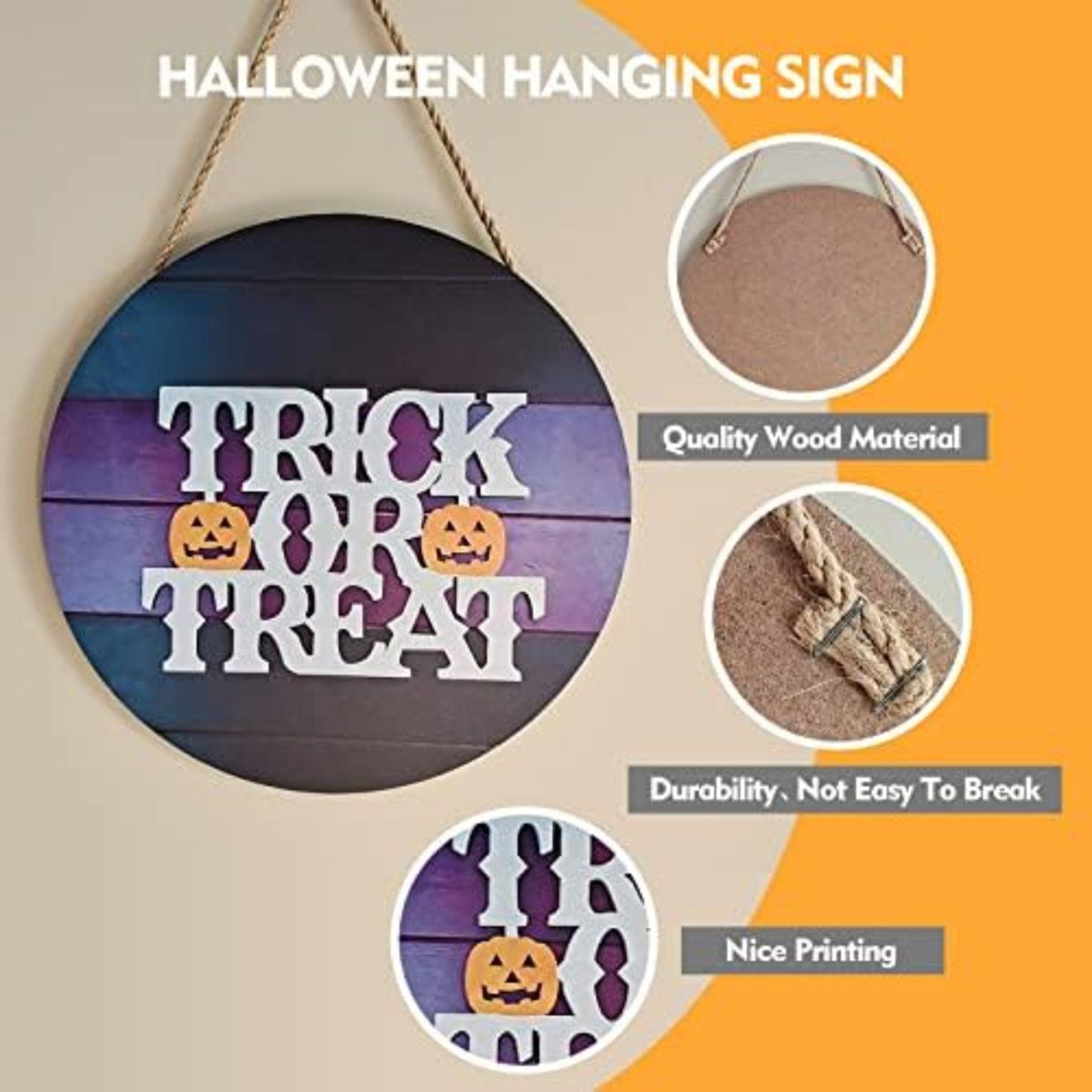 Halloween Wooden Hanging Sign With Trick Or Treat Design For Indoor Decorations 3