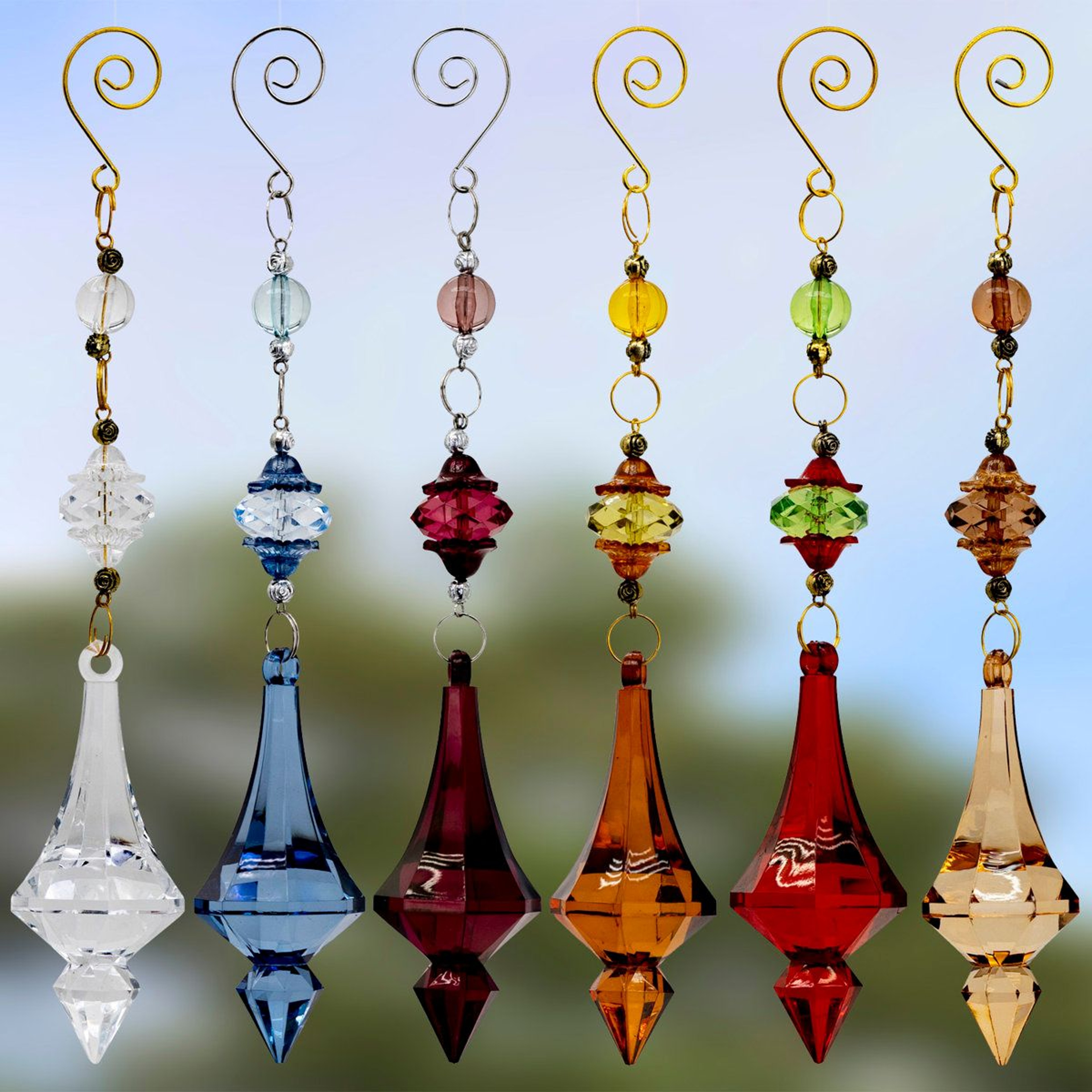 Hanging Acrylic Suncatcher Ornaments In 6 Assorted Colors  Set Of 6 0