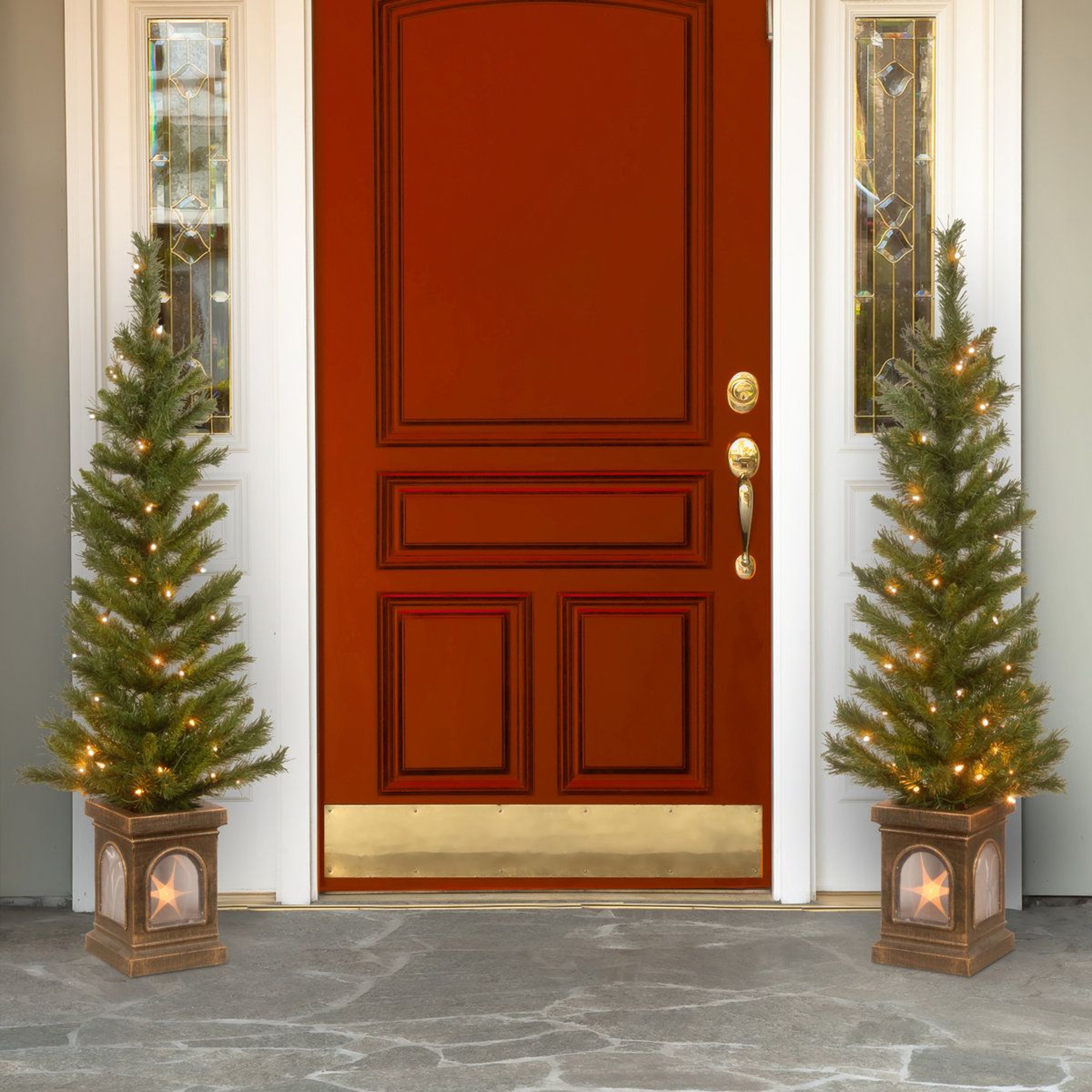 48Inch PreLit Artificial Pine Entrance Tree With 50 Clear Lights And Decorative Urn 1