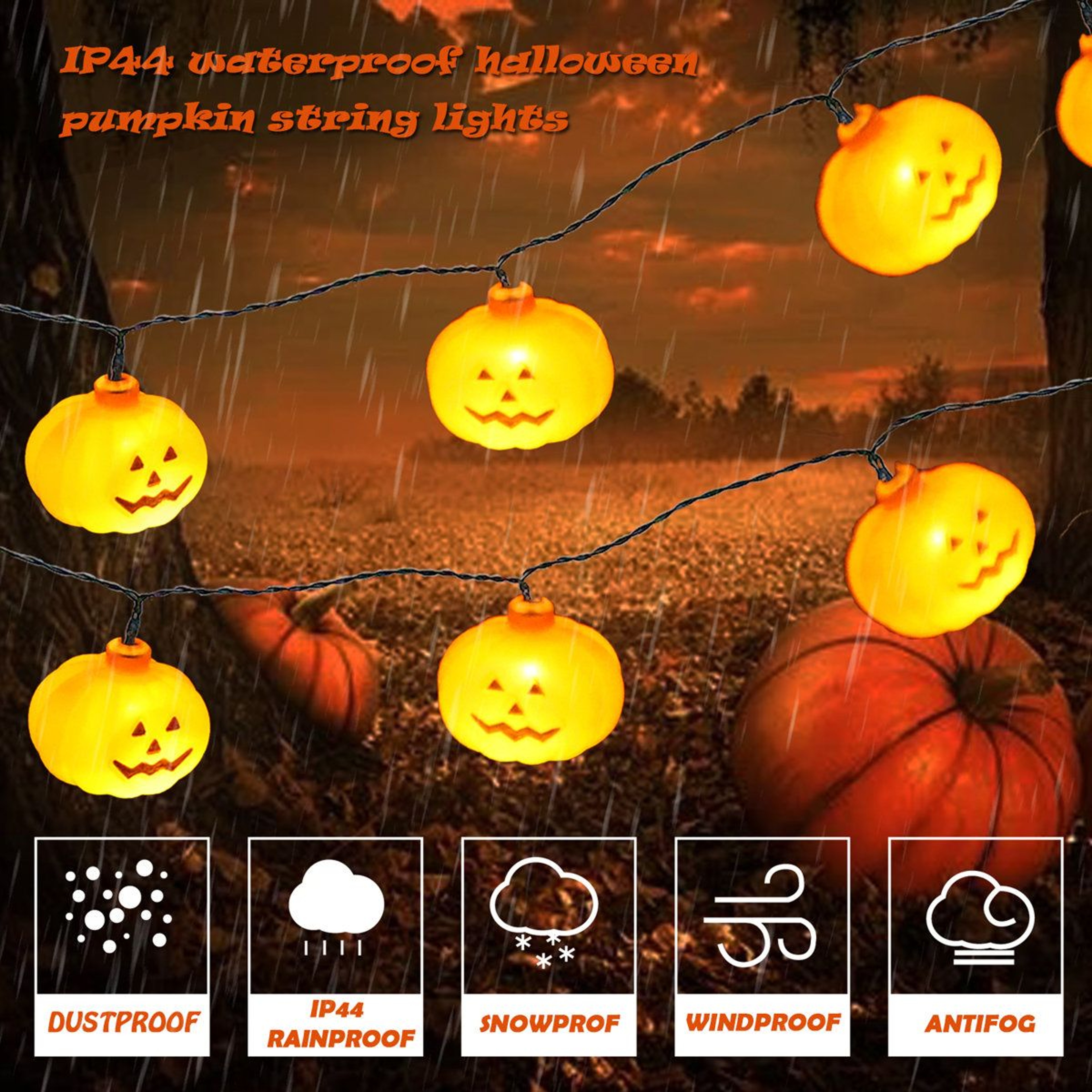 20 LED Pumpkin String Lights Battery Powered Warm Thanksgiving Decor 6