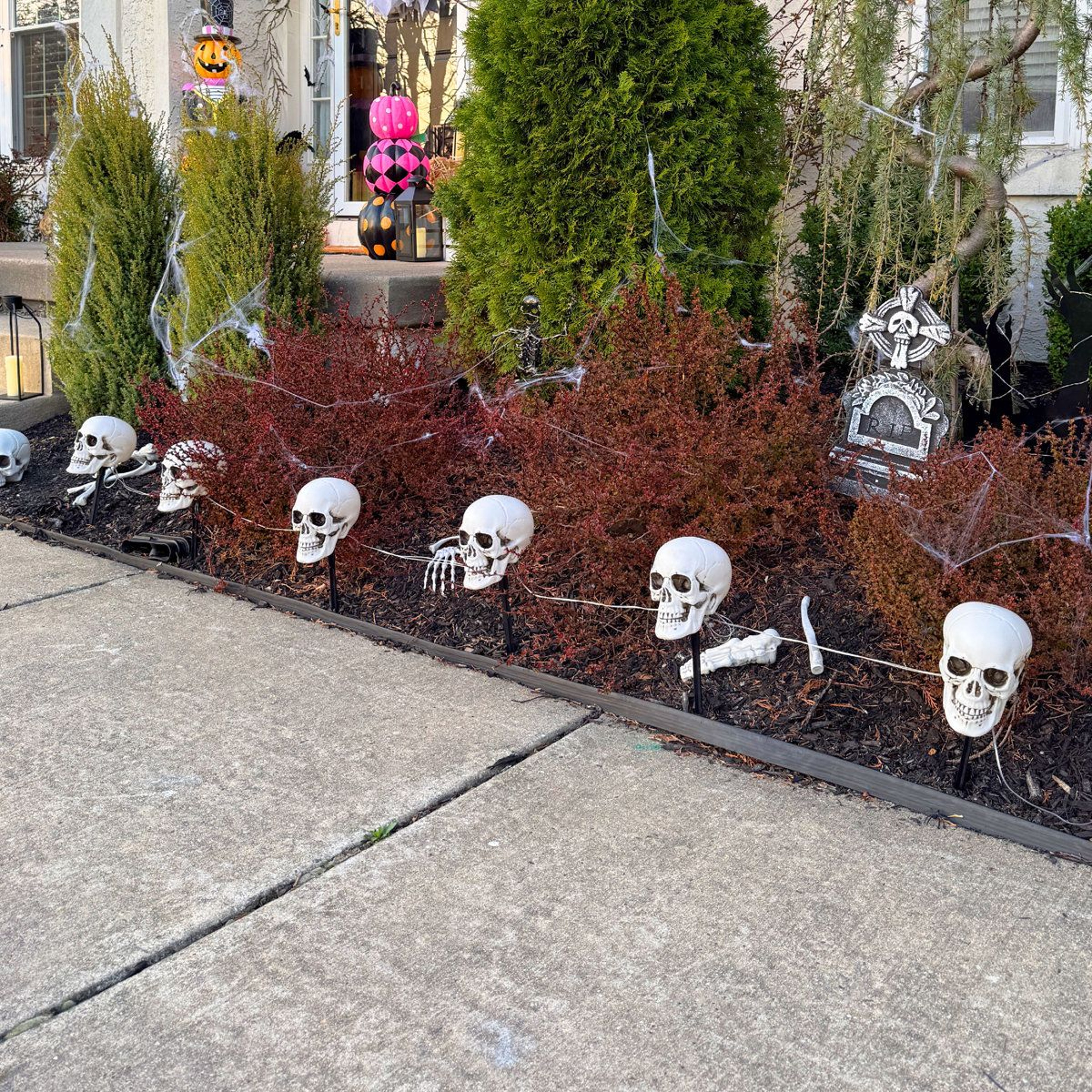 Halloween Skull Garden Stakes With Blue LED Lights  6Piece Outdoor Yard Decor 10