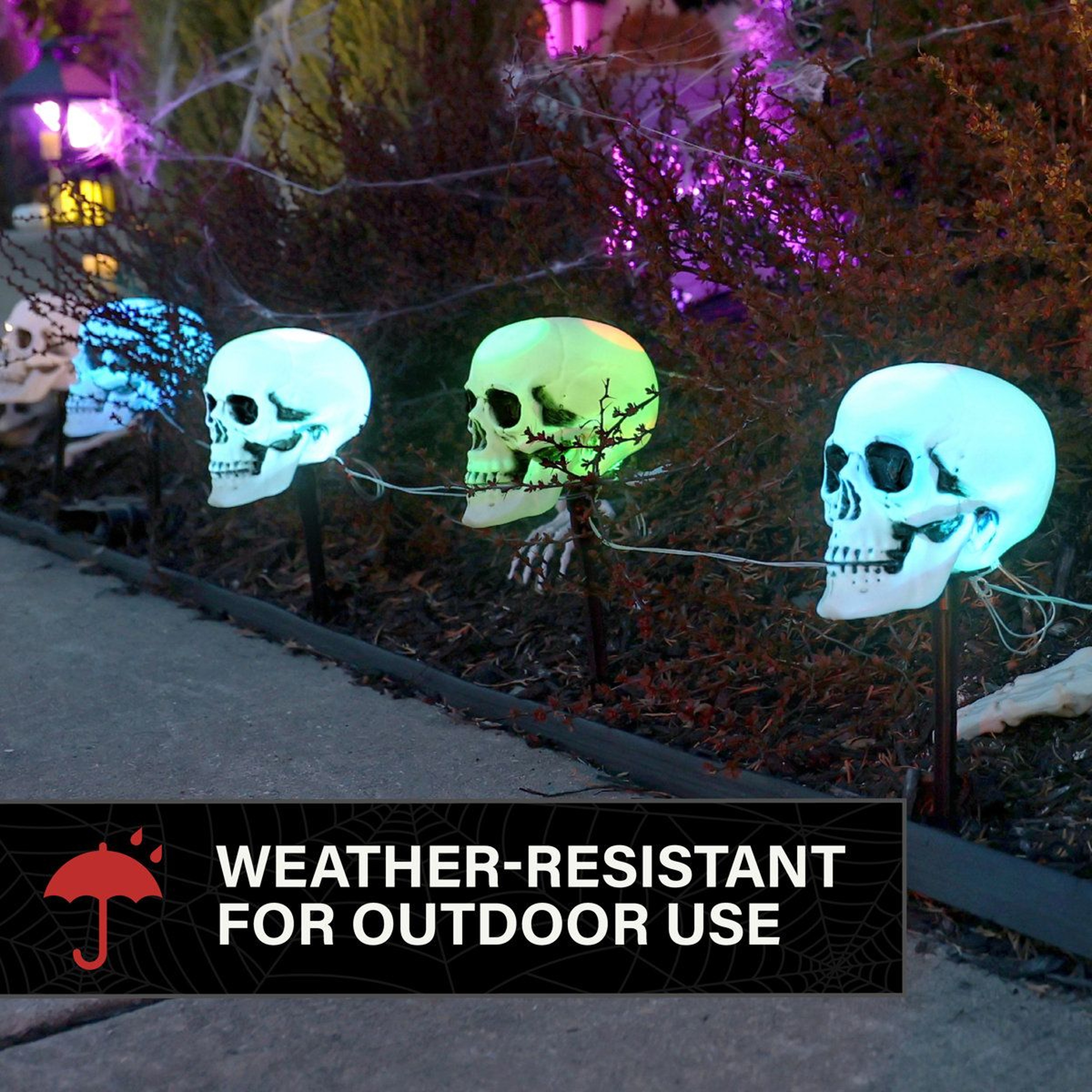 Halloween Skull Garden Stakes With Blue LED Lights  6Piece Outdoor Yard Decor 12