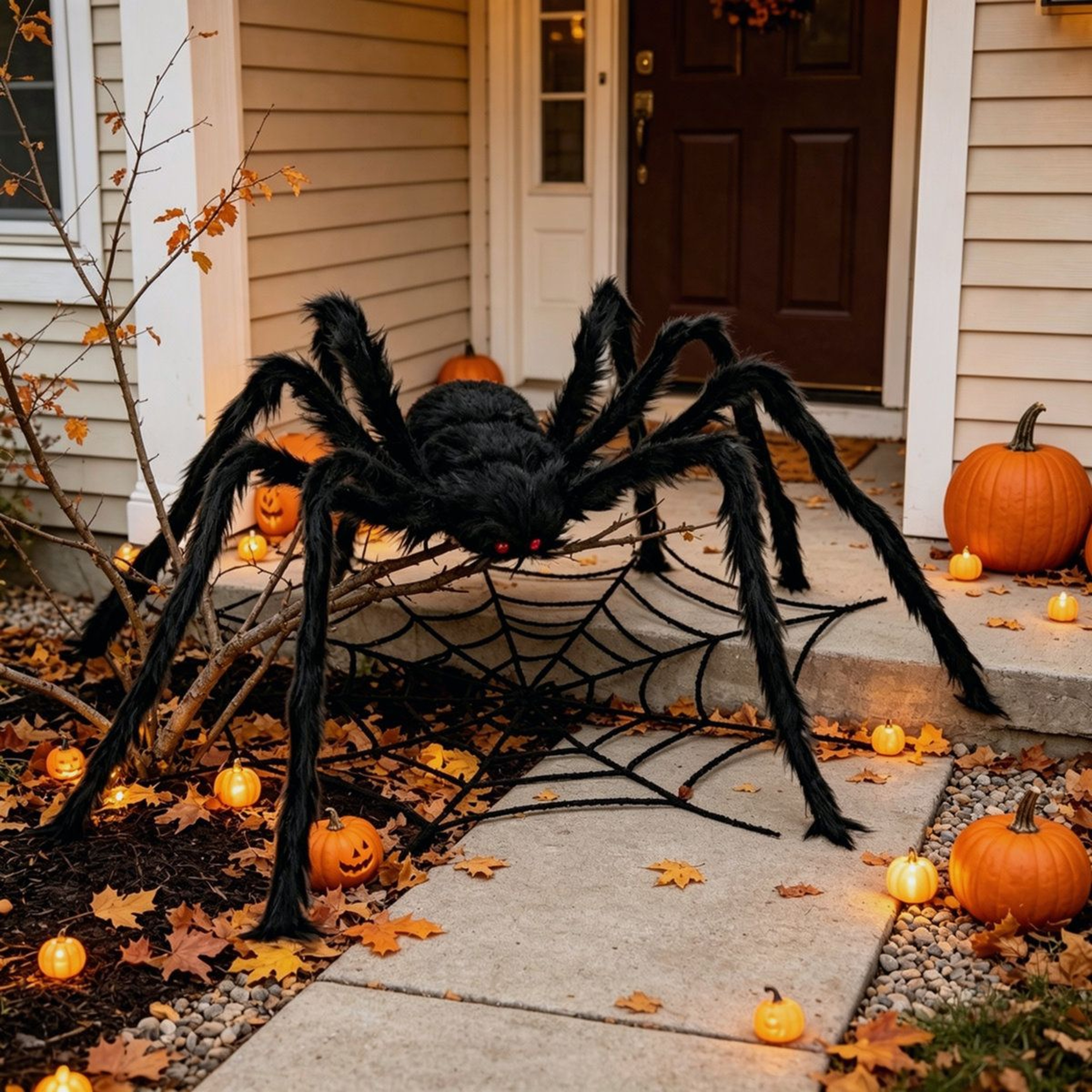 Giant Black Spider Halloween Decoration With Bendable Legs And Red Eyes 3