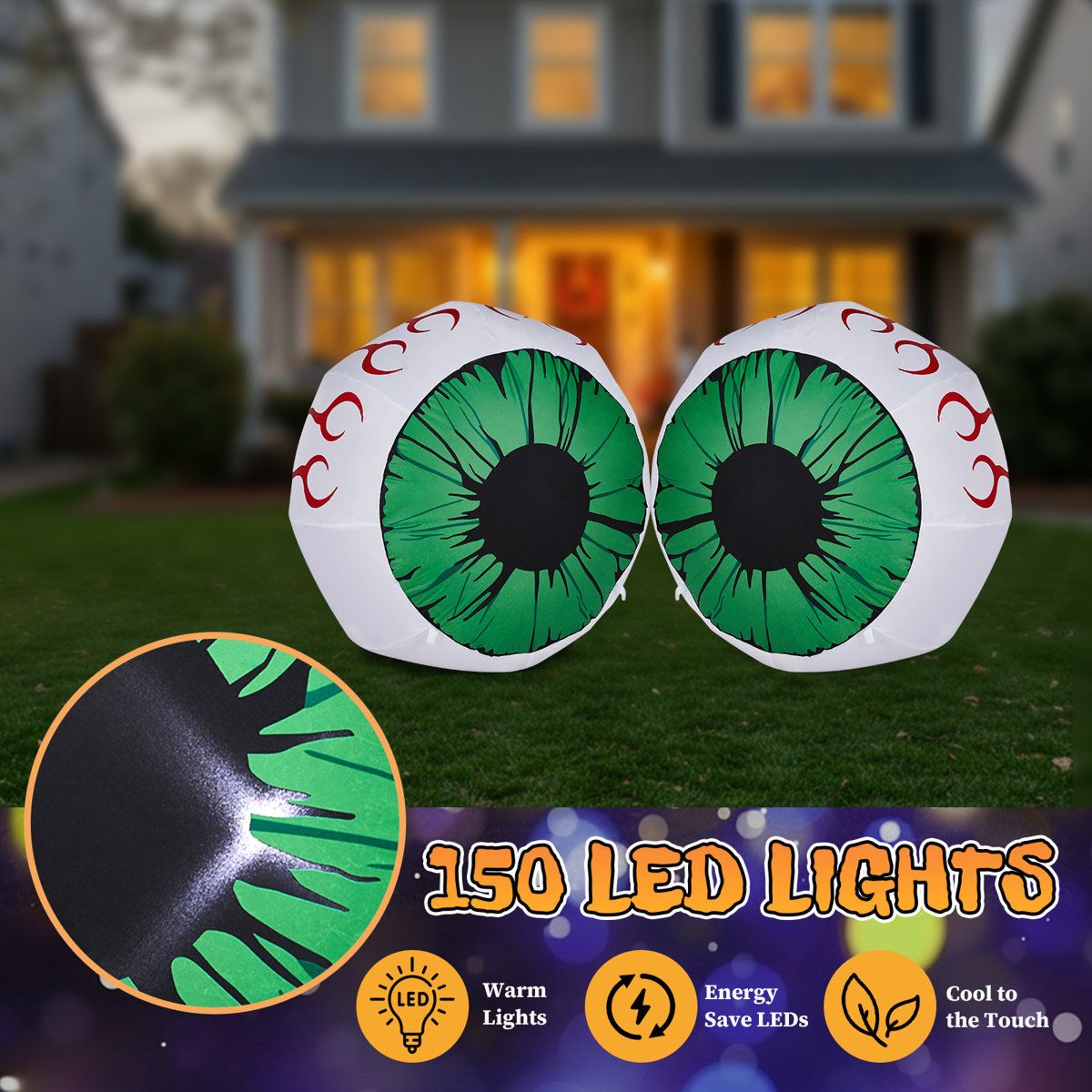 3FT Halloween Inflatable Eyeball Decorations 2Pack With LED Lights For Outdoor Yard 1