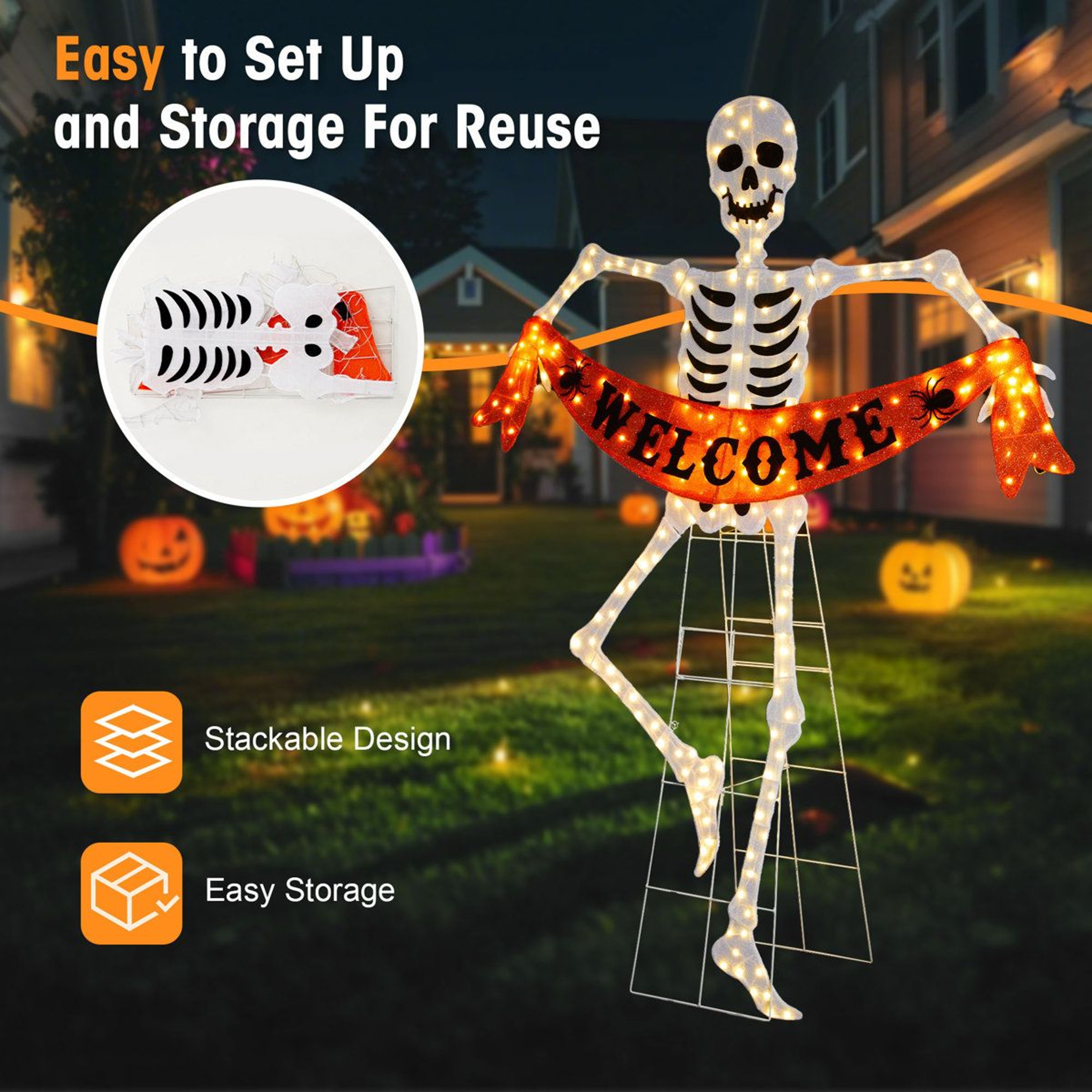 8625Inch Lighted Halloween Outdoor Decoration With 220 Warm White LED Lights 10