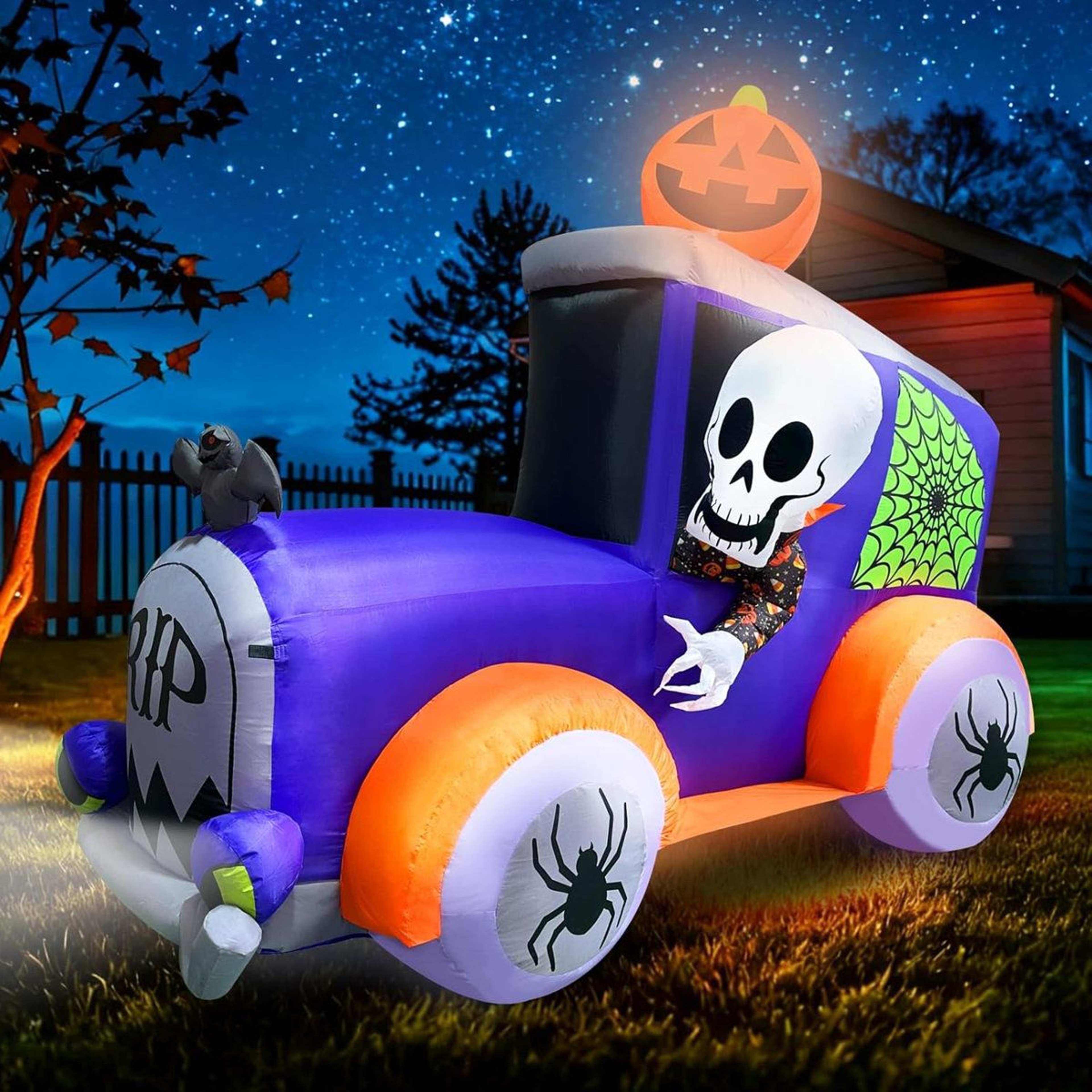 8 Ft Halloween Inflatable Monster Truck With Skull Skeleton Pumpkin And Spider Decorations 0