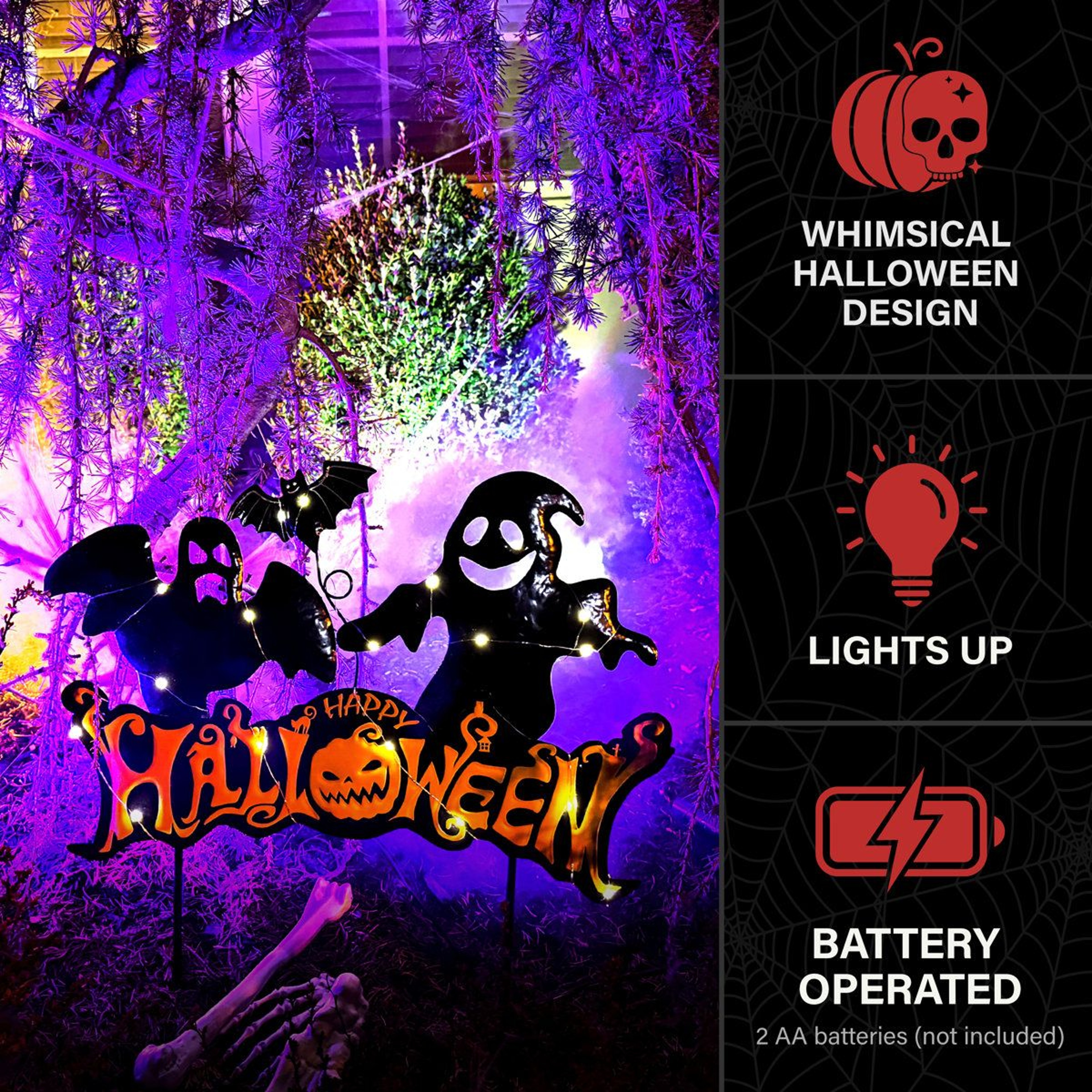 24Inch LED Happy Halloween Sign With Ghosts And Ground Stake 4