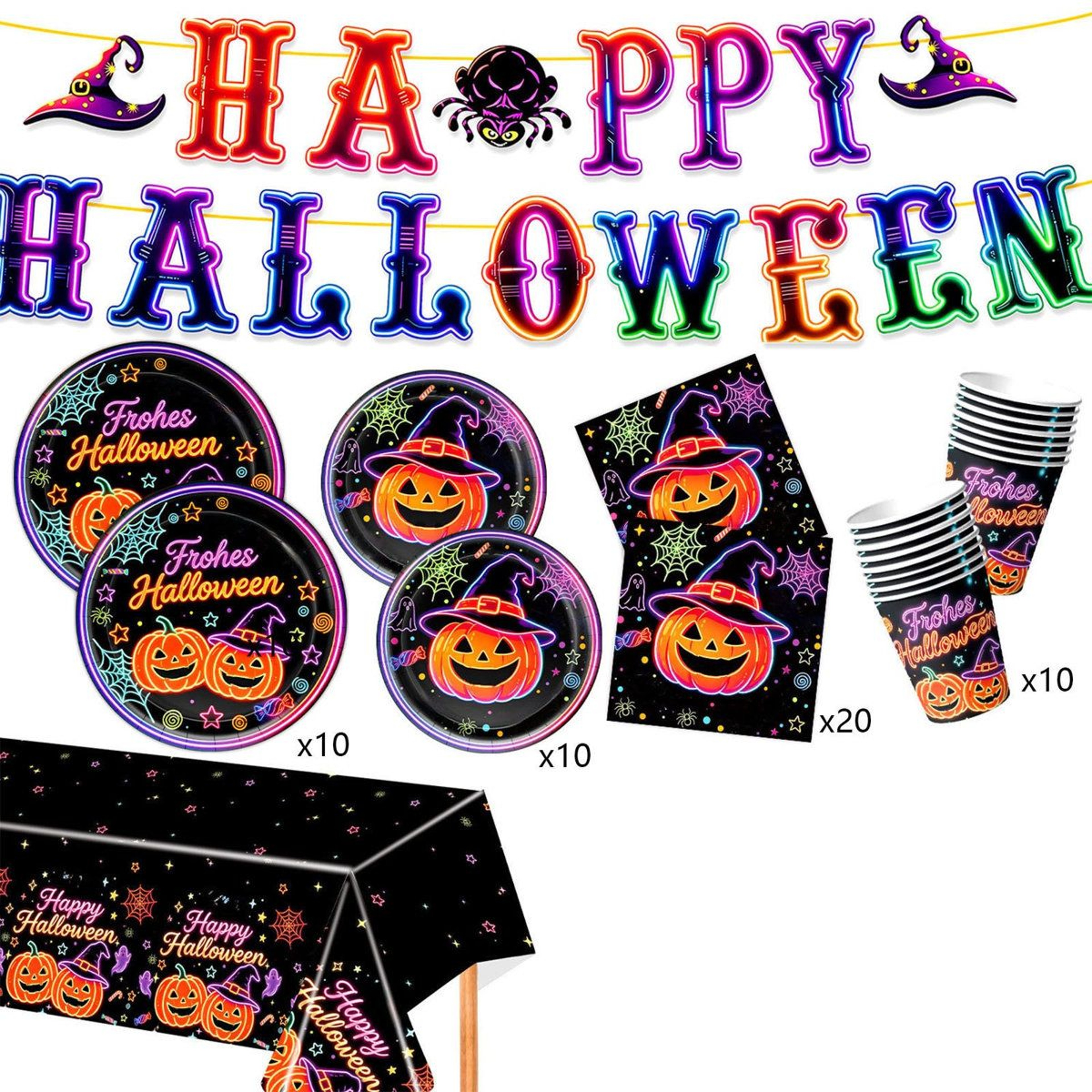 Halloween Party Tableware Set For 10 Guests With Paper Plates Cups Napkins And Cutlery 2