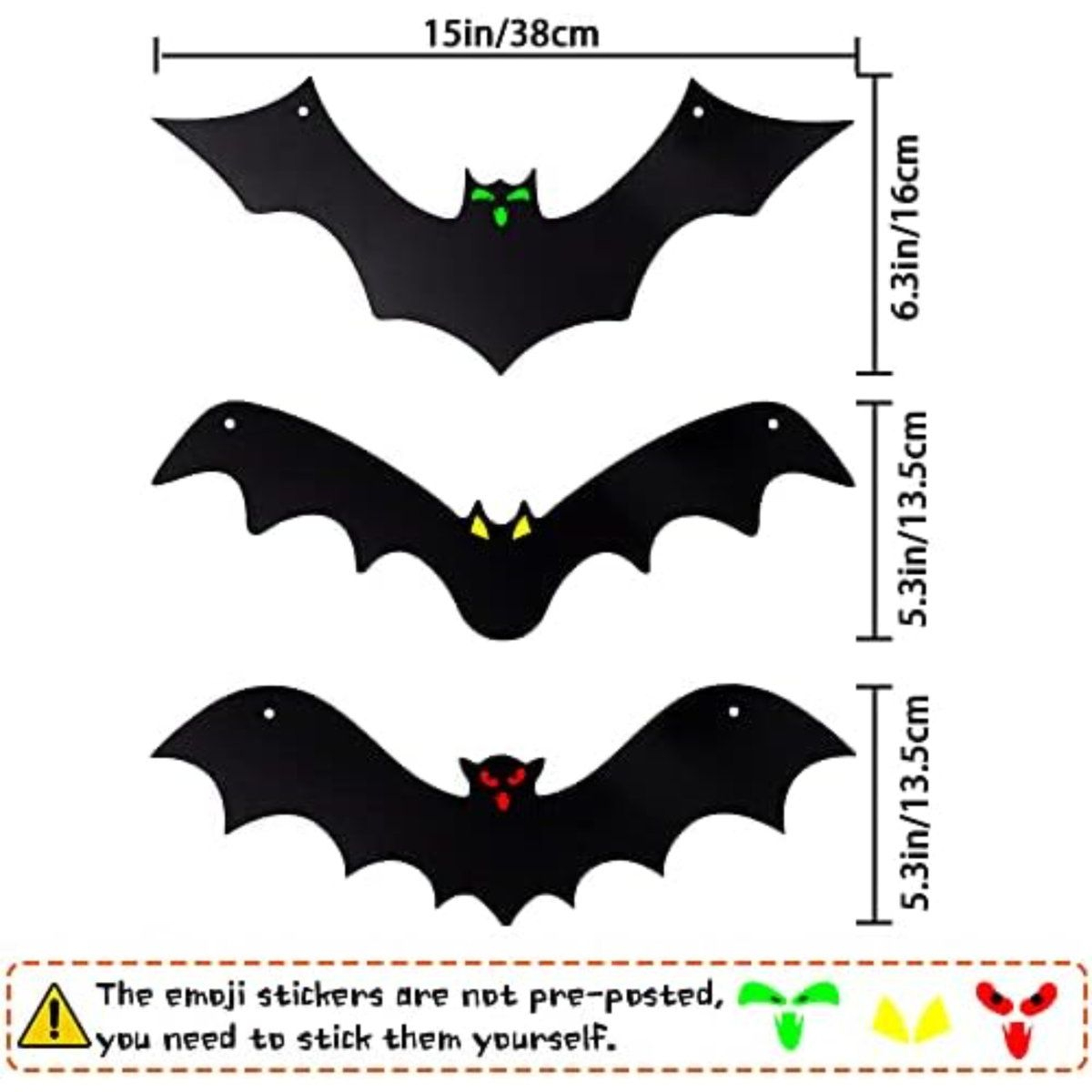 Halloween Hanging Bats 12Piece 3D Black Bat Decorations With Glowing Eye Stickers 1