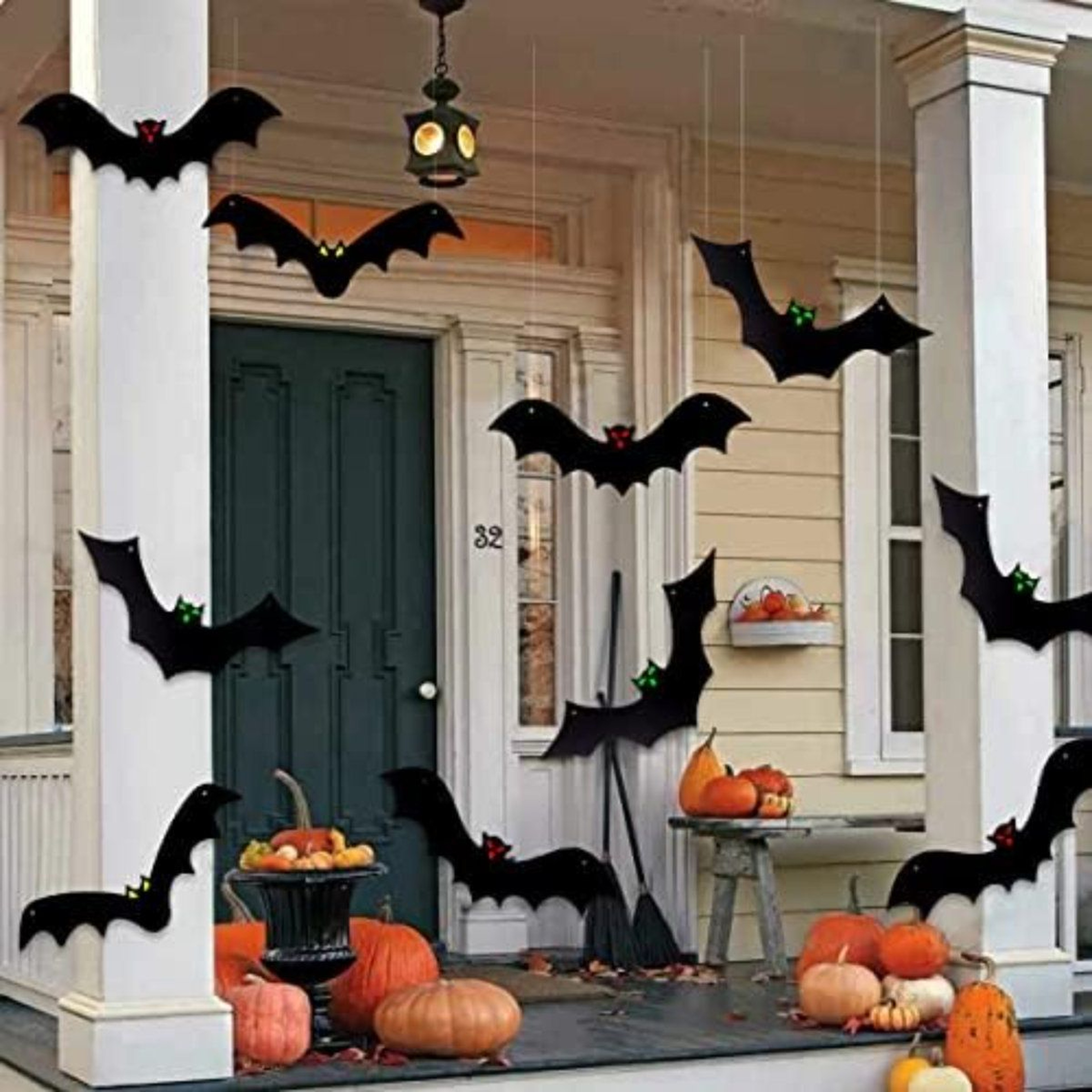 Halloween Hanging Bats 12Piece 3D Black Bat Decorations With Glowing Eye Stickers 3