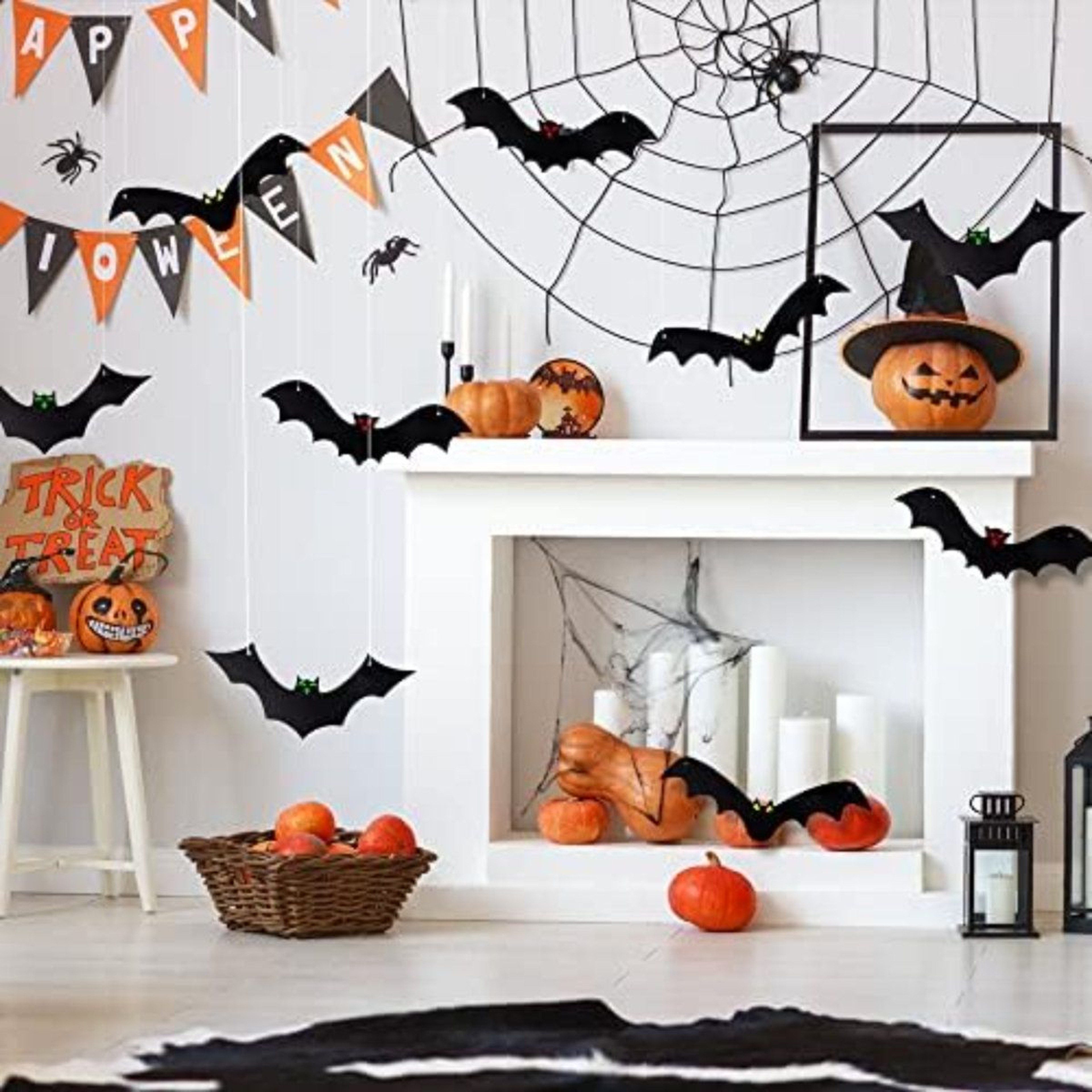 Halloween Hanging Bats 12Piece 3D Black Bat Decorations With Glowing Eye Stickers 0