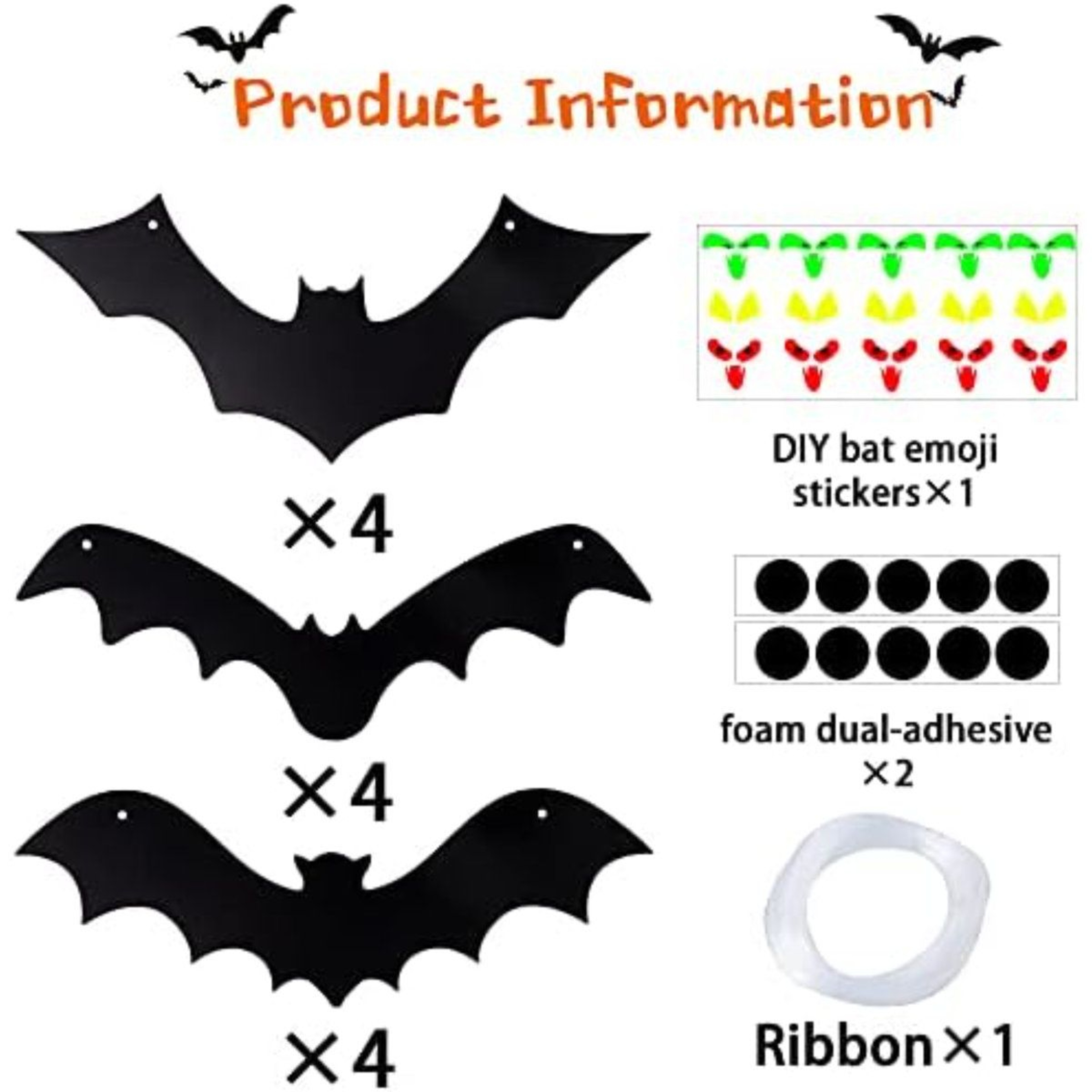 Halloween Hanging Bats 12Piece 3D Black Bat Decorations With Glowing Eye Stickers 7