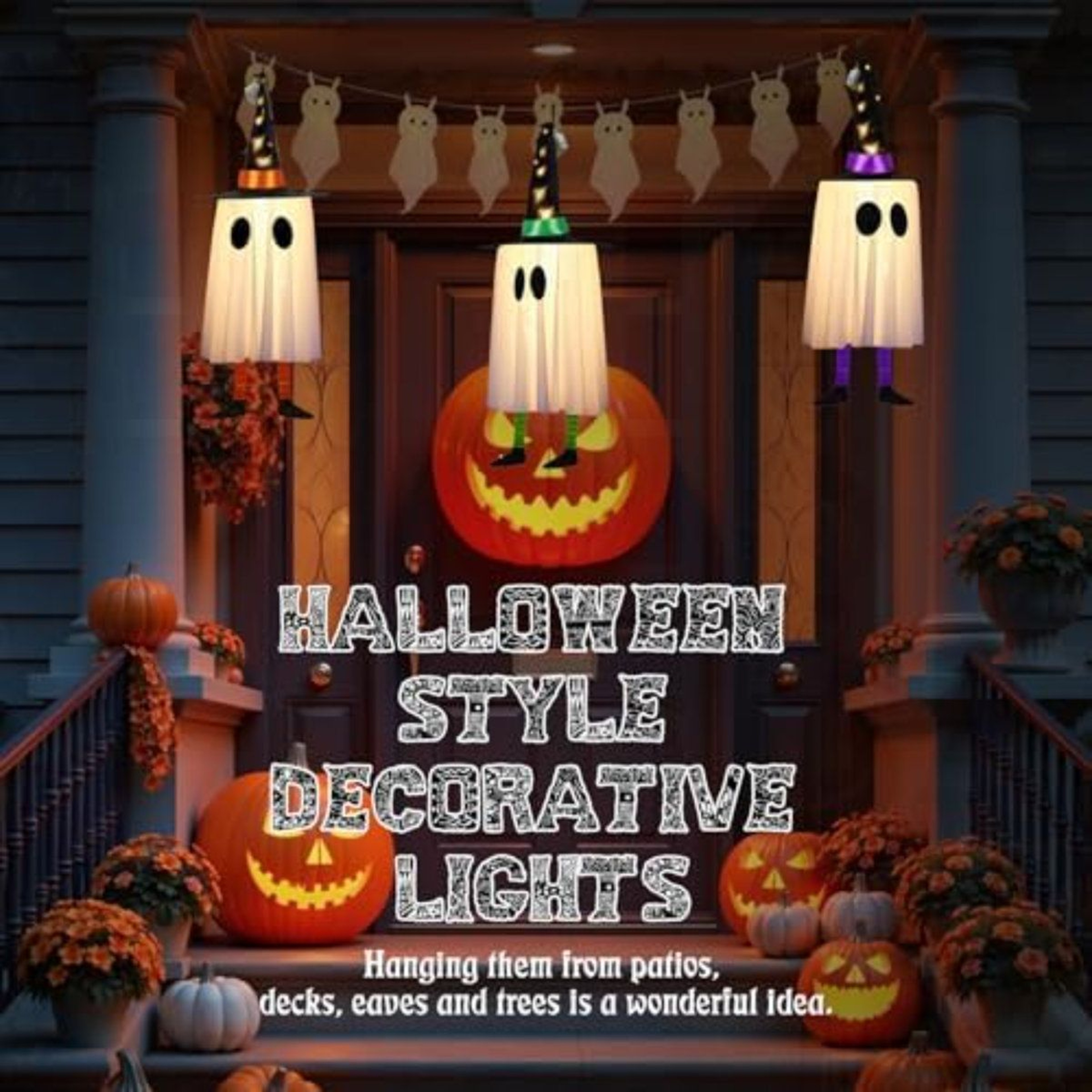 LED Halloween Hanging Ghost Decorations With Pointed Hats And Multiple Lighting Effects 5
