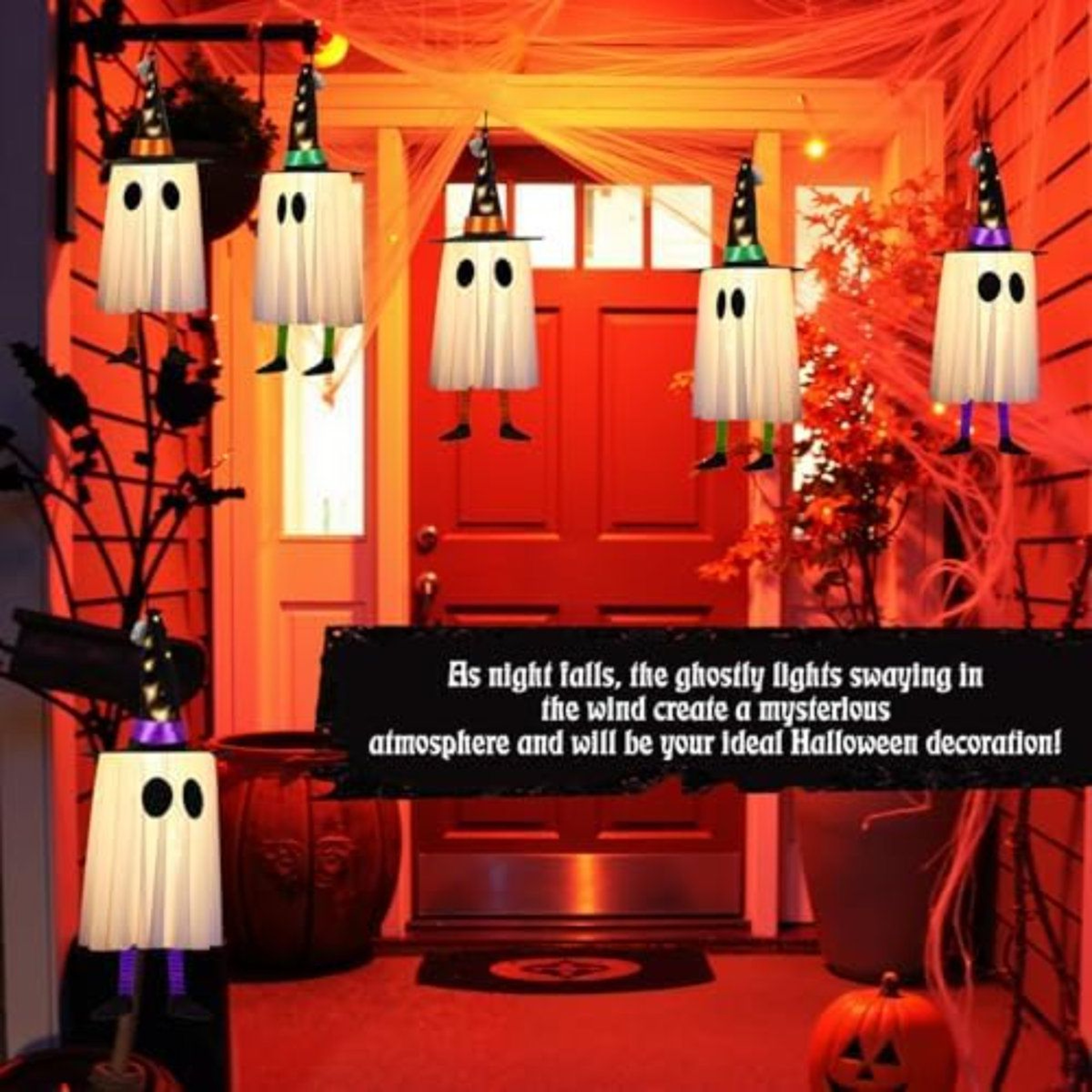 LED Halloween Hanging Ghost Decorations With Pointed Hats And Multiple Lighting Effects 4