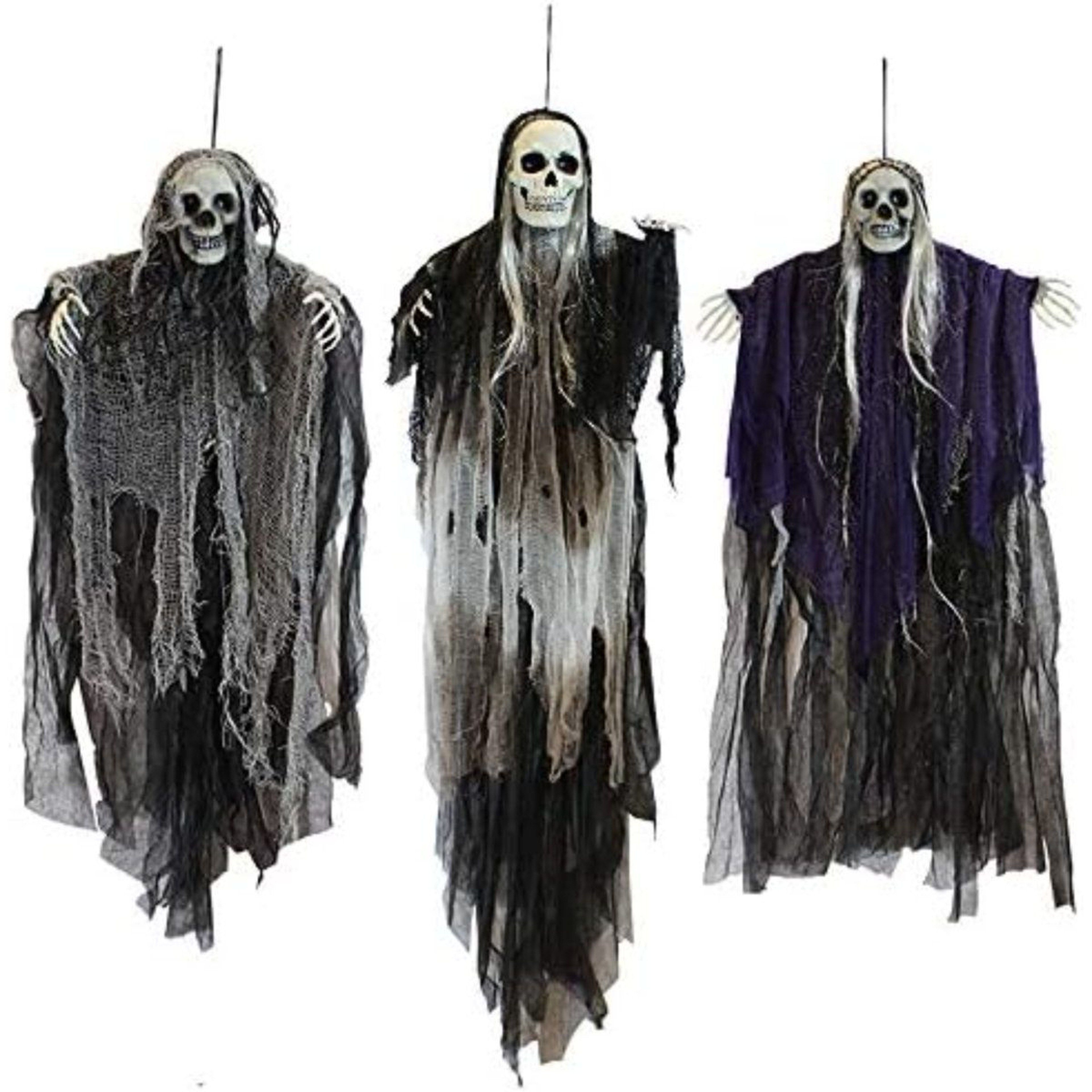 3Pack Hanging Halloween Grim Reaper Skeleton Decorations With Adjustable Arms 2