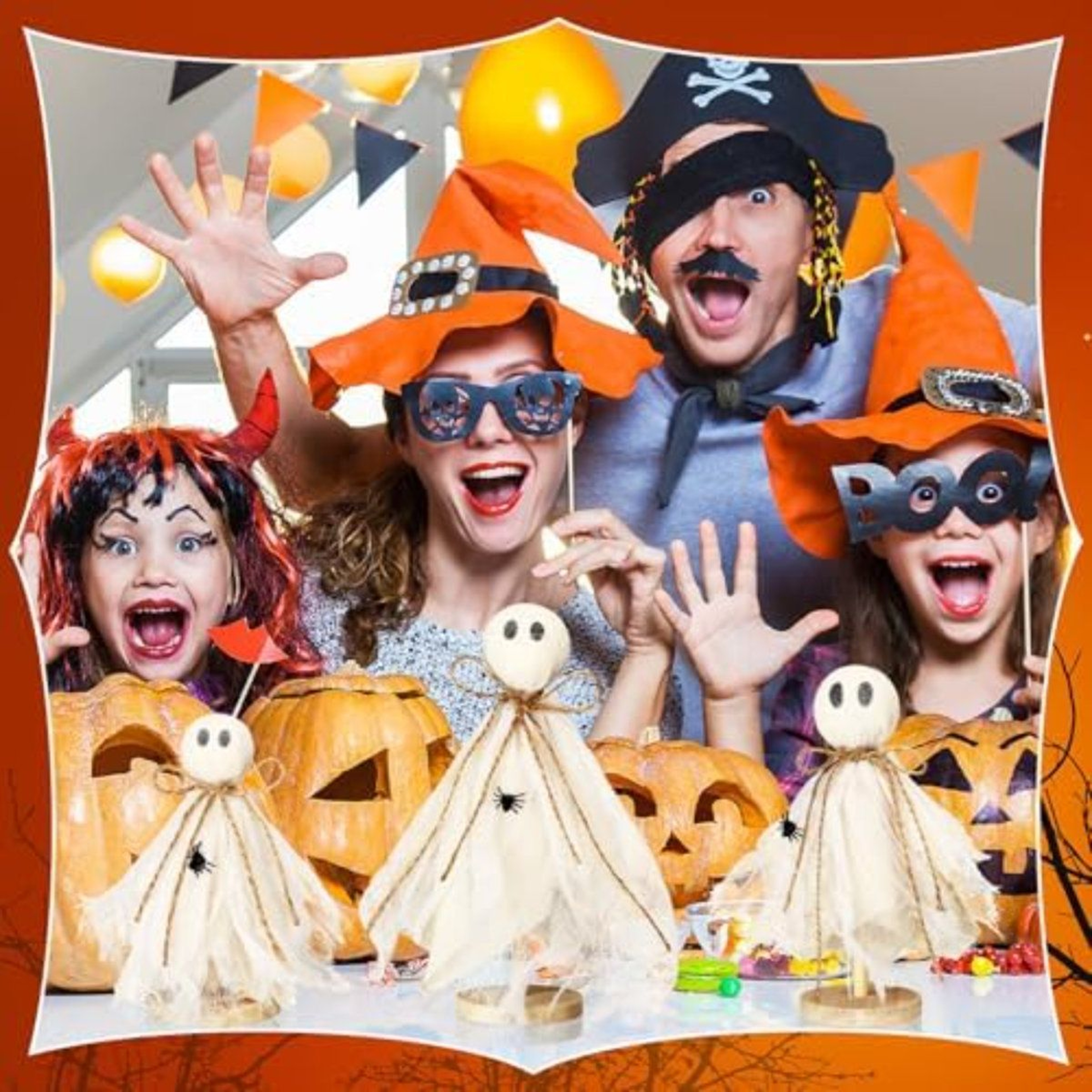 3Piece Halloween Ghost Decorations With Wooden Stands  Rustic Shelf And Table Decor 3